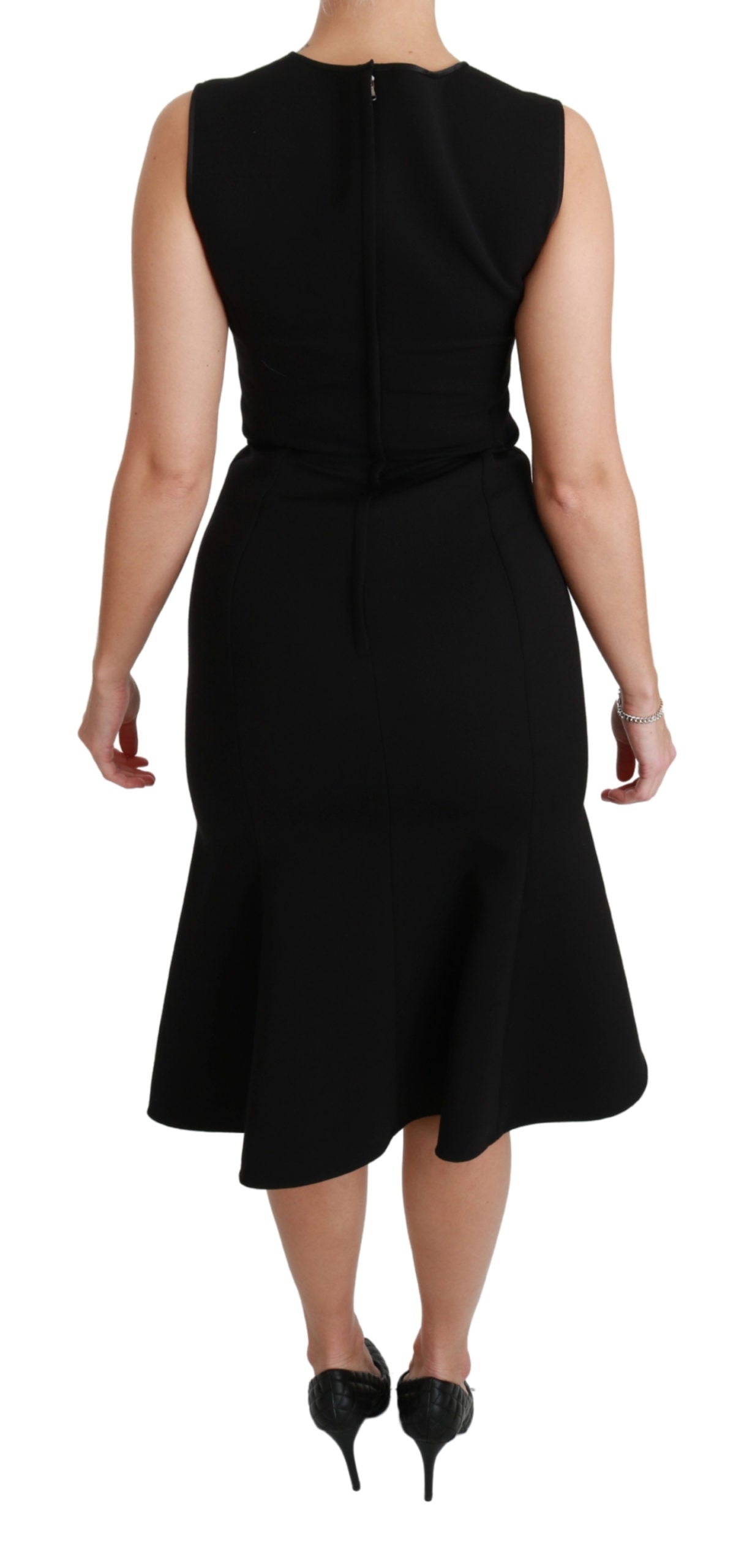 Dolce & Gabbana Black Fit Flare Wool Stretch Sheath Dress