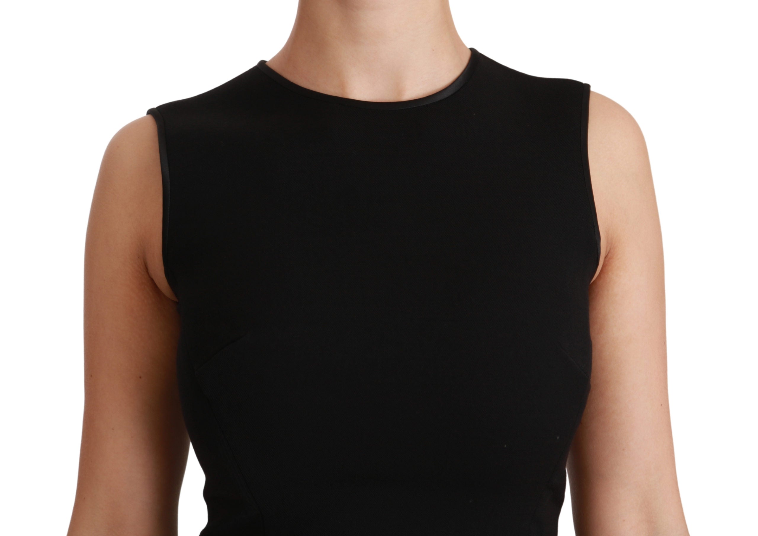 Dolce & Gabbana Black Fit Flare Wool Stretch Sheath Dress