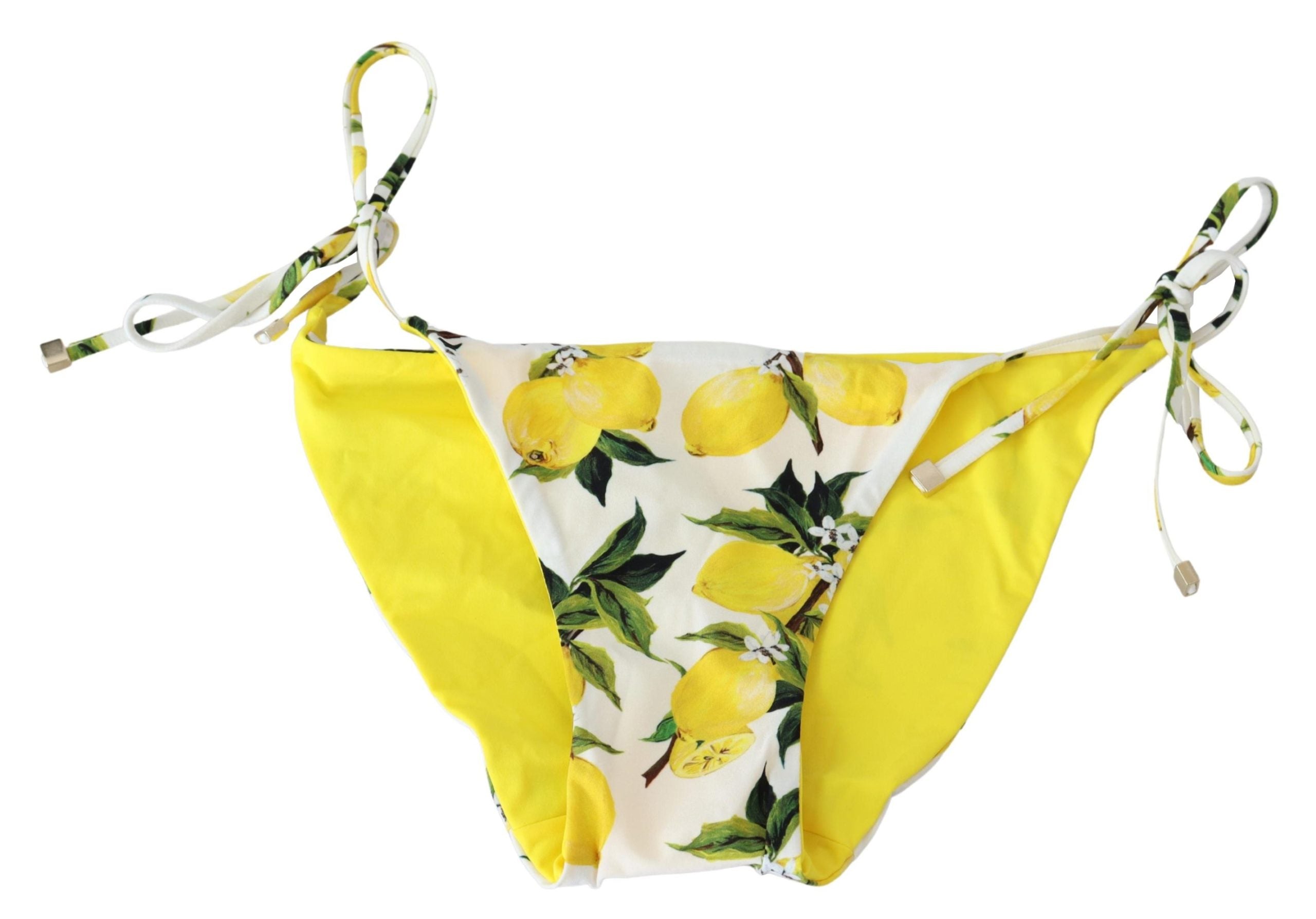 Dolce & Gabbana White Lemon Print Bottom Bikini Beachwear Swimsuit