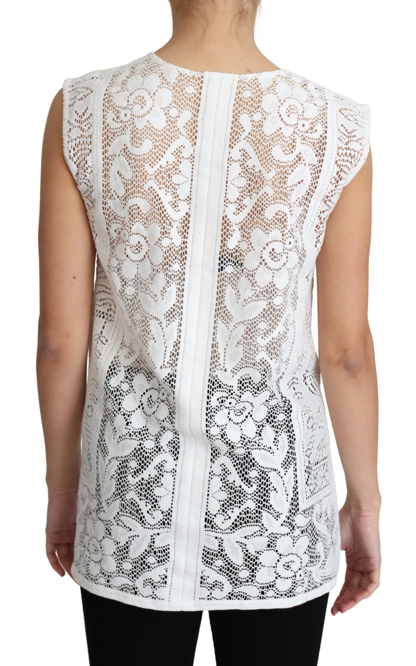 Dolce & Gabbana White Cotton Lace Floral Angel Motif Tank Top