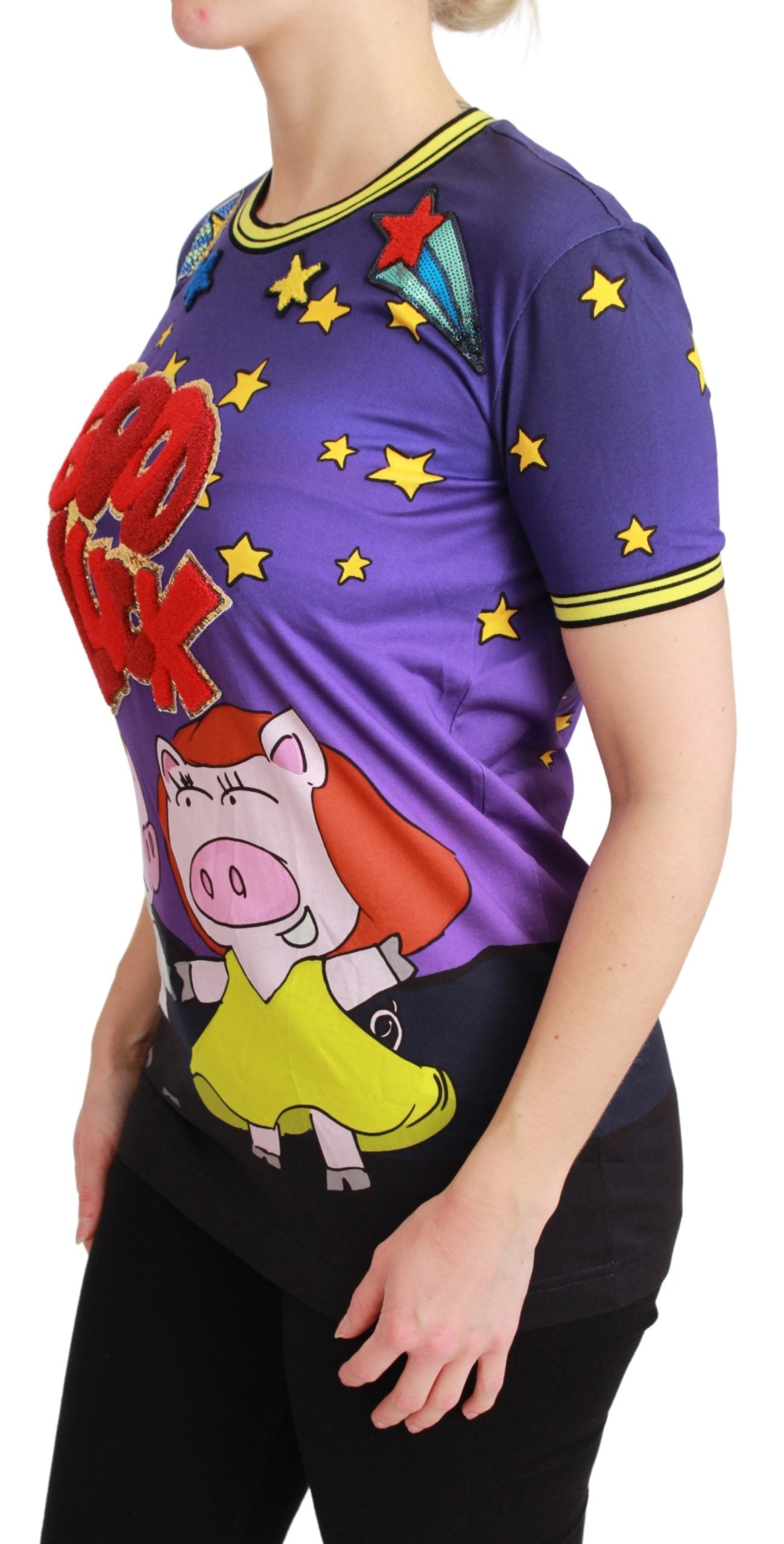 Dolce & Gabbana Purple YEAR OF THE PIG Top Cotton T-shirt