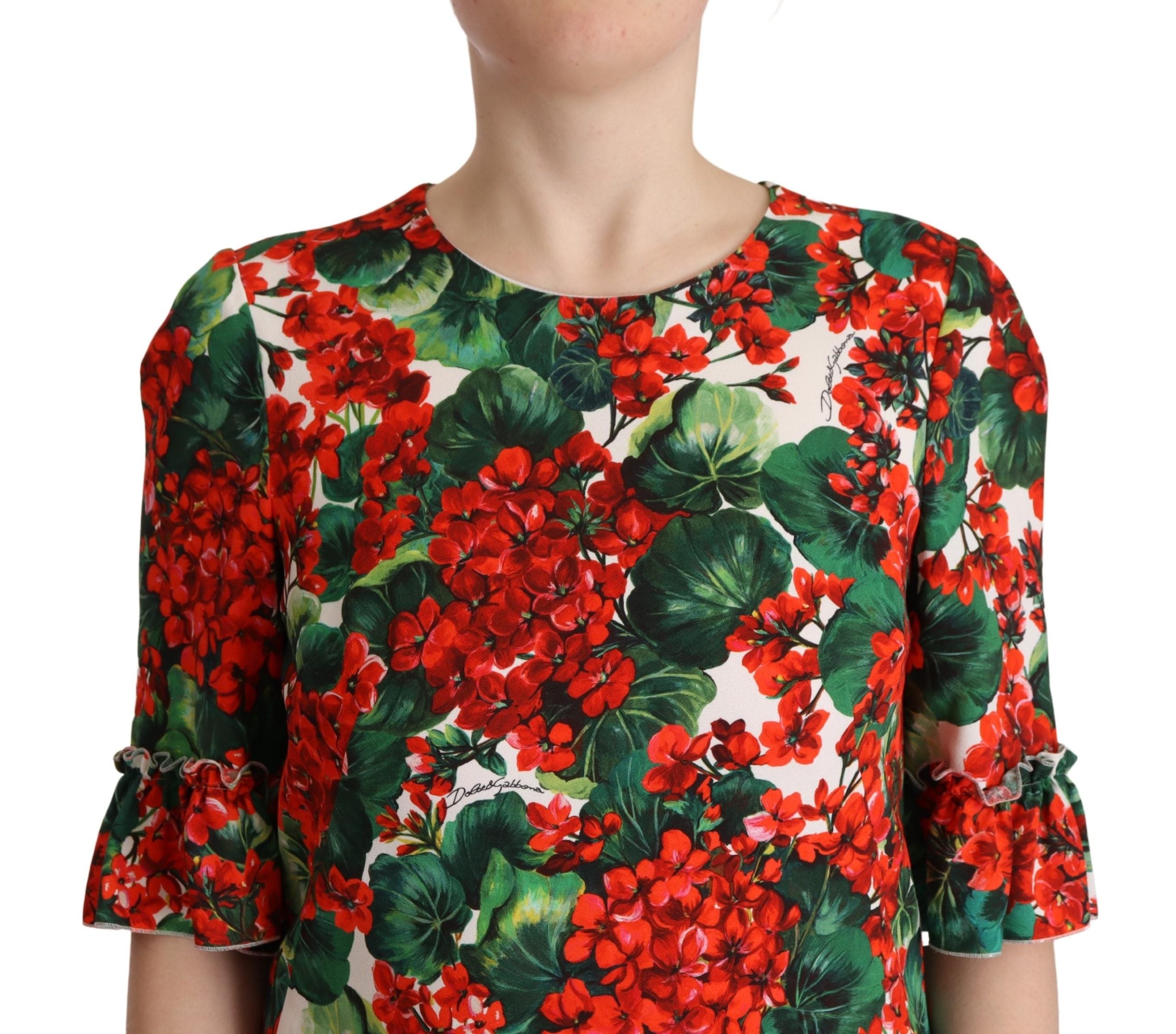 Dolce & Gabbana Multicolor Red Floral Shift Gown Dress