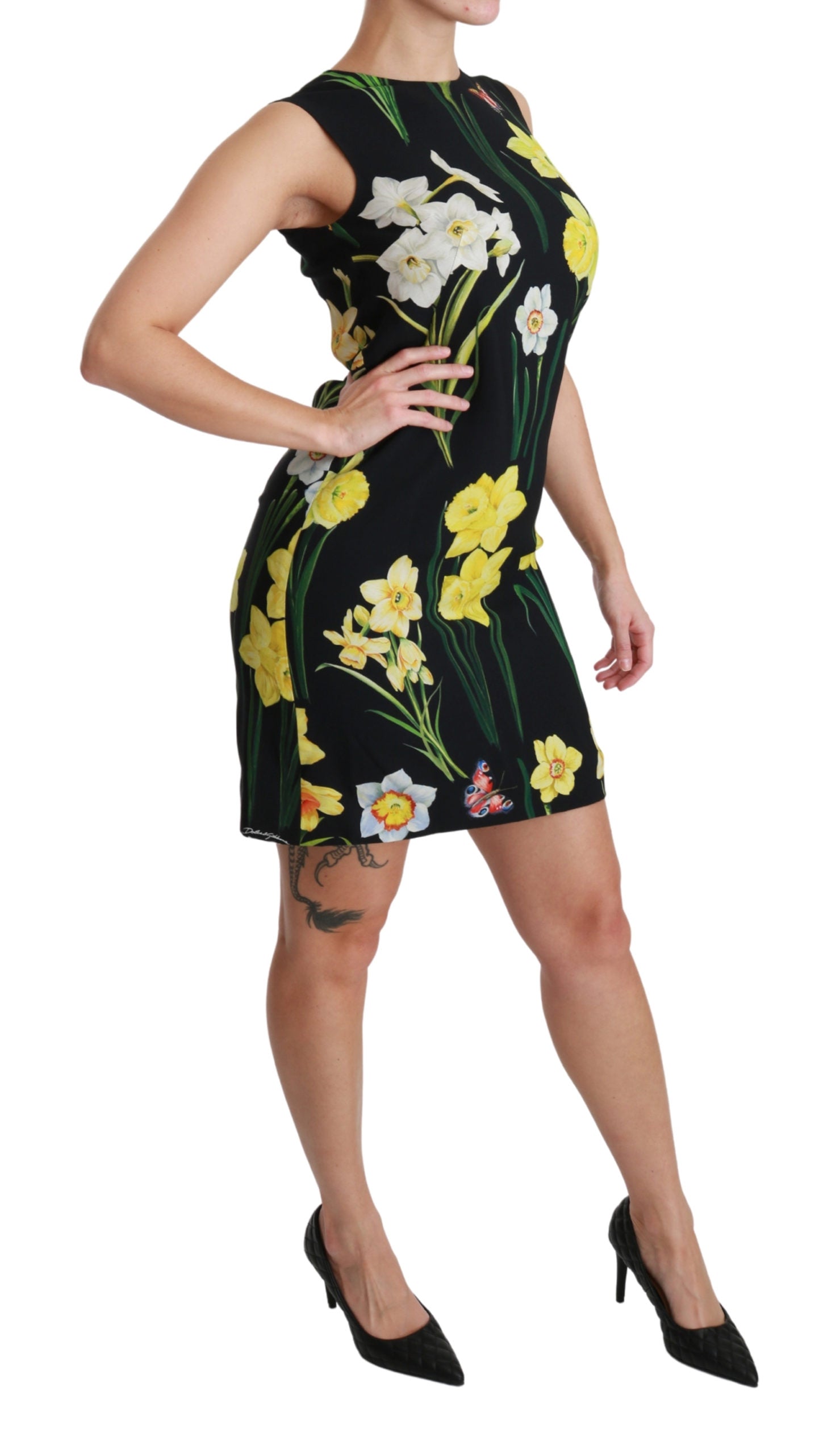 Dolce & Gabbana Black Floral Sleeveless Sheath Mini Dress