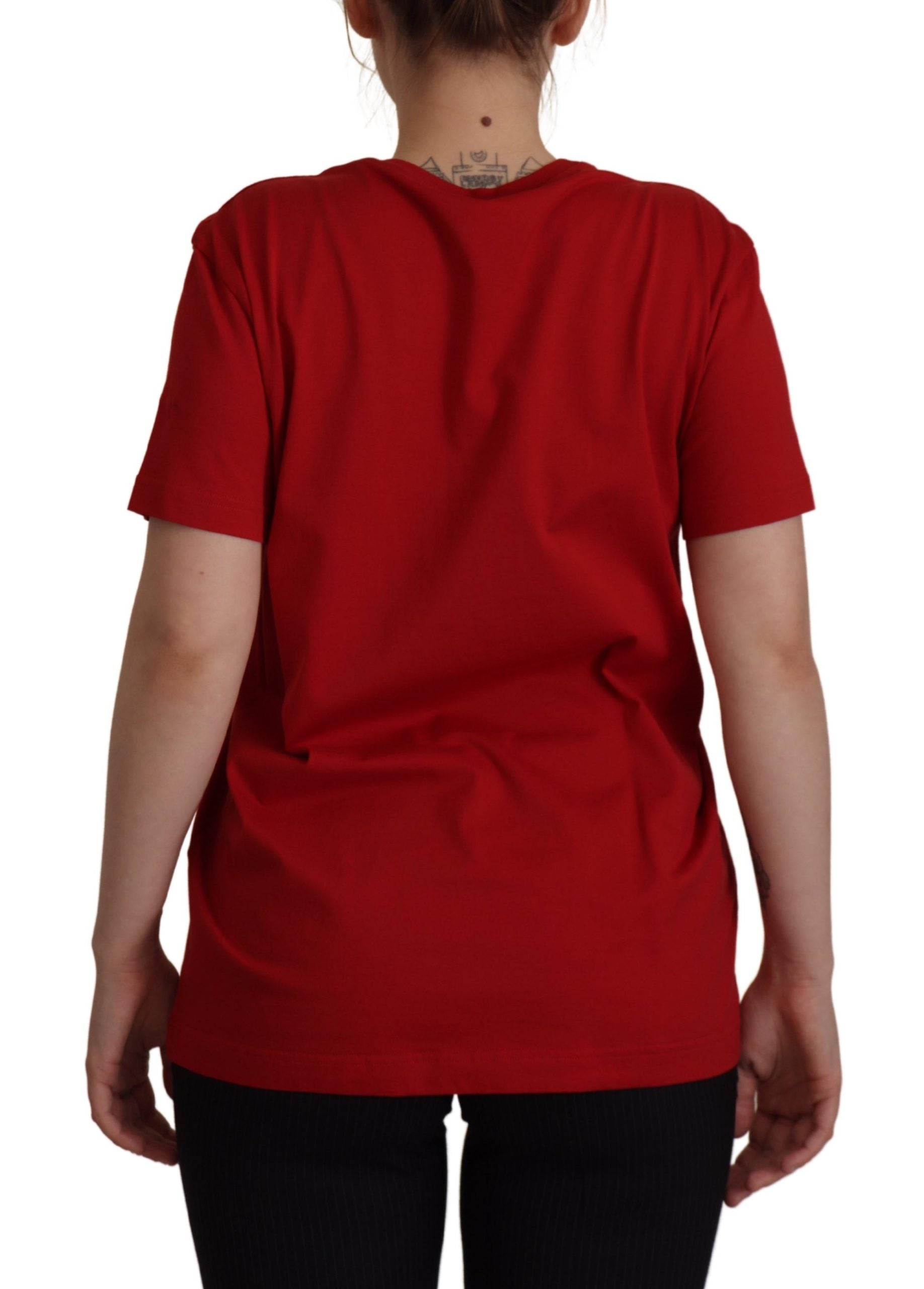 Dolce & Gabbana Cotton Red Embellished Round Neck Top T-shirt