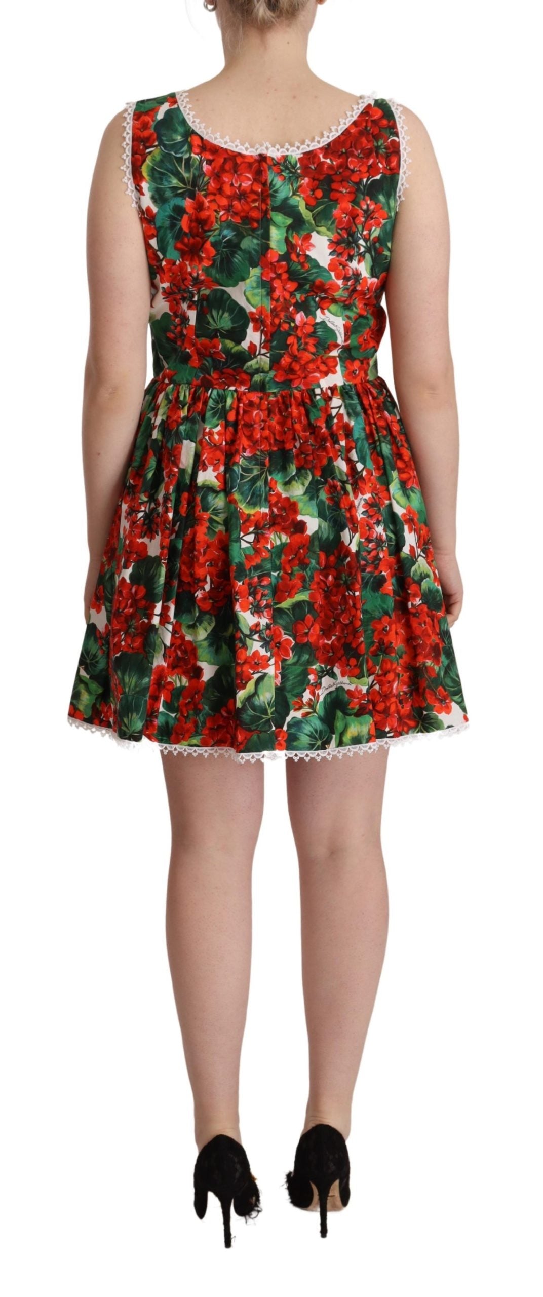 Dolce & Gabbana Multicolor Red Floral Cotton Mini Gown Dress