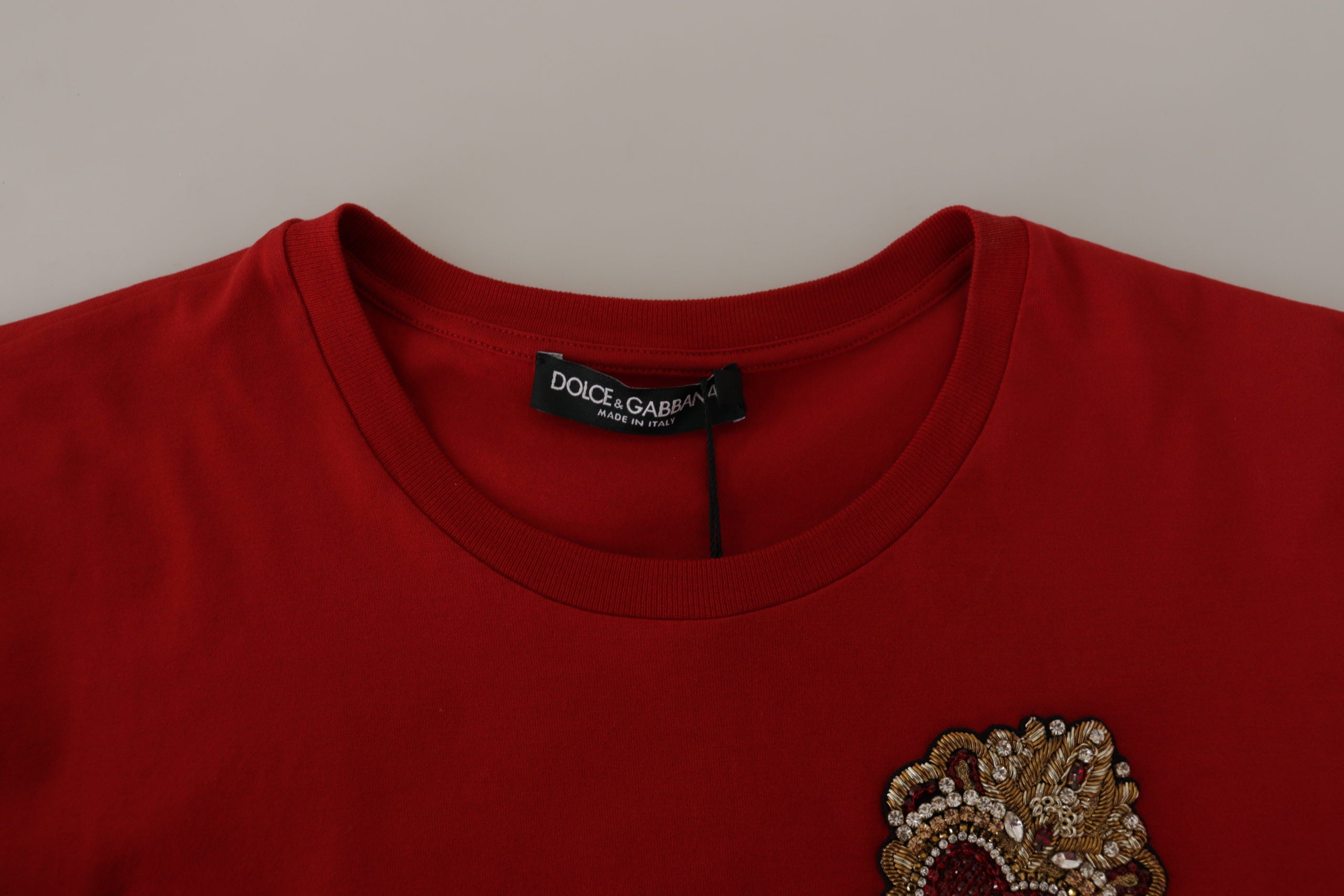 Dolce & Gabbana Cotton Red Embellished Round Neck Top T-shirt