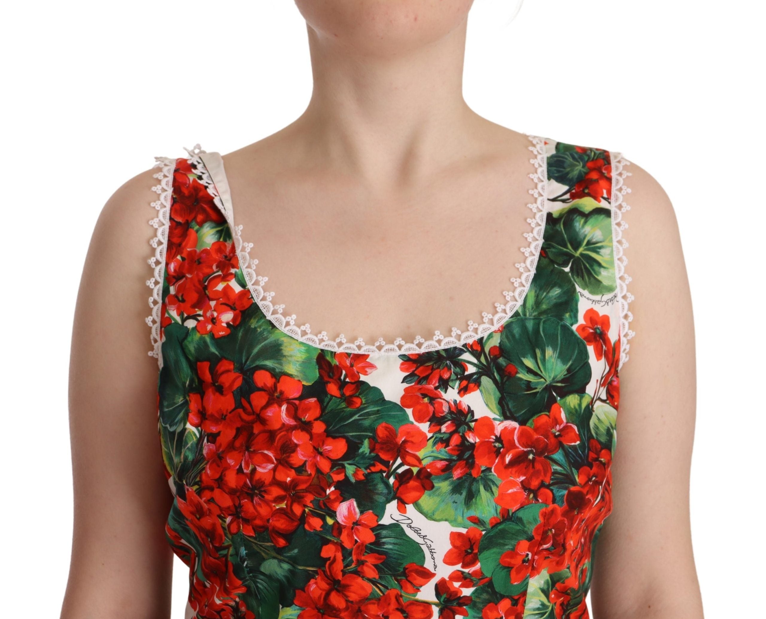 Dolce & Gabbana Multicolor Red Floral Cotton Mini Gown Dress