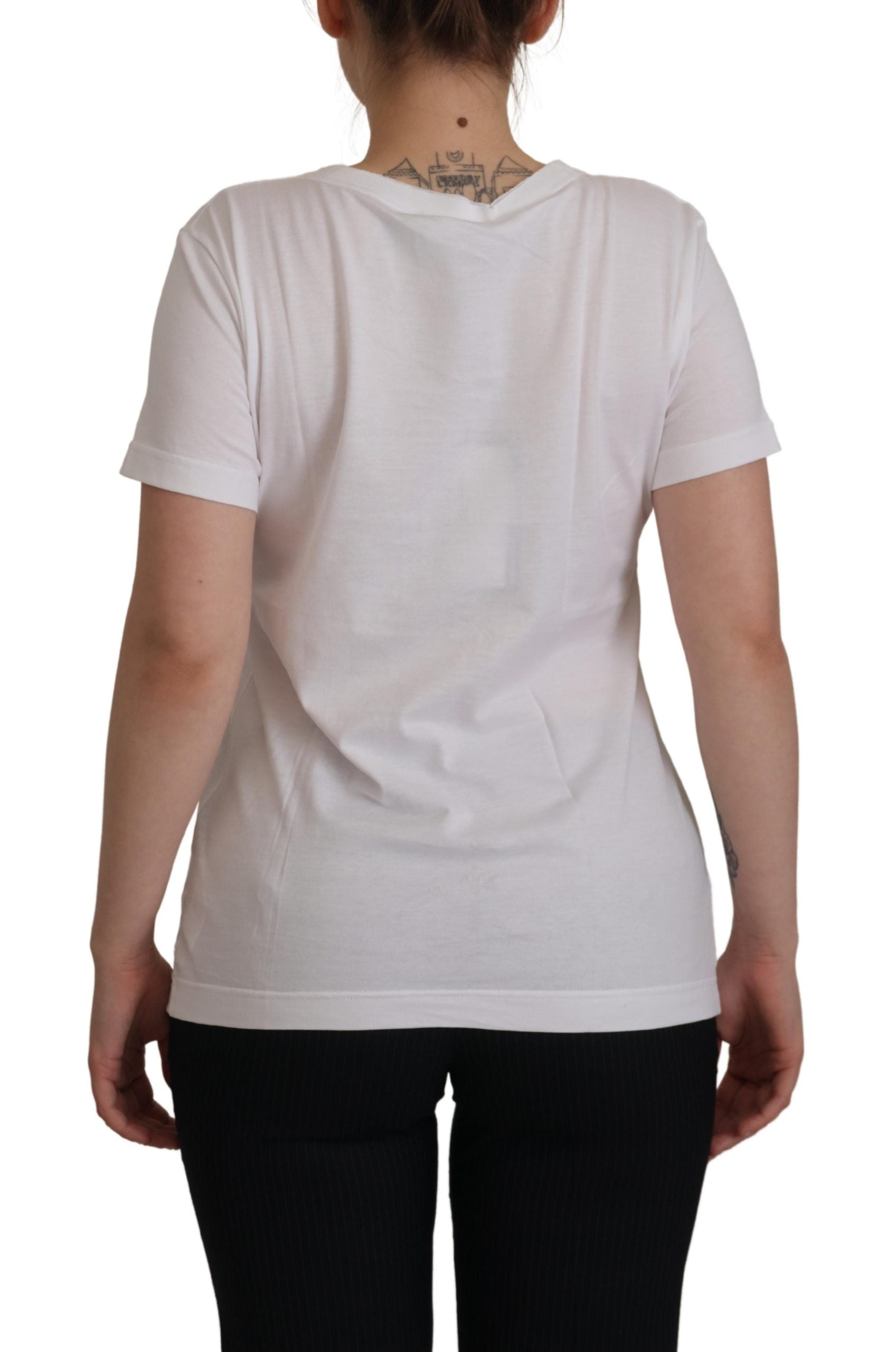 Dolce & Gabbana White DG Queen Patch Round Neck Cotton T-shirt