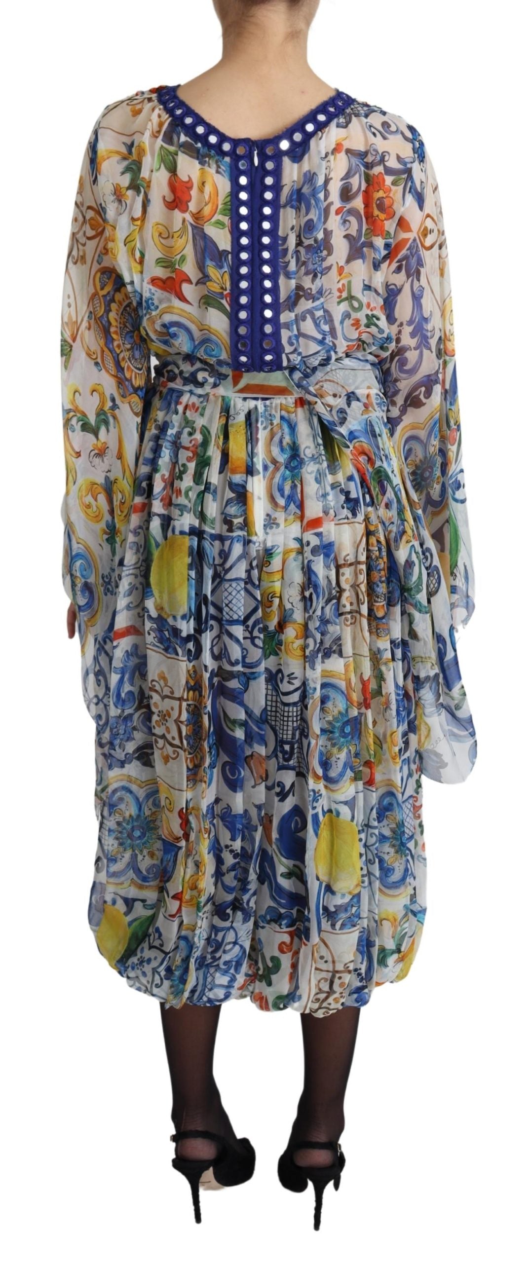 Dolce & Gabbana White Majolica Wrap Style Midi Silk Dress