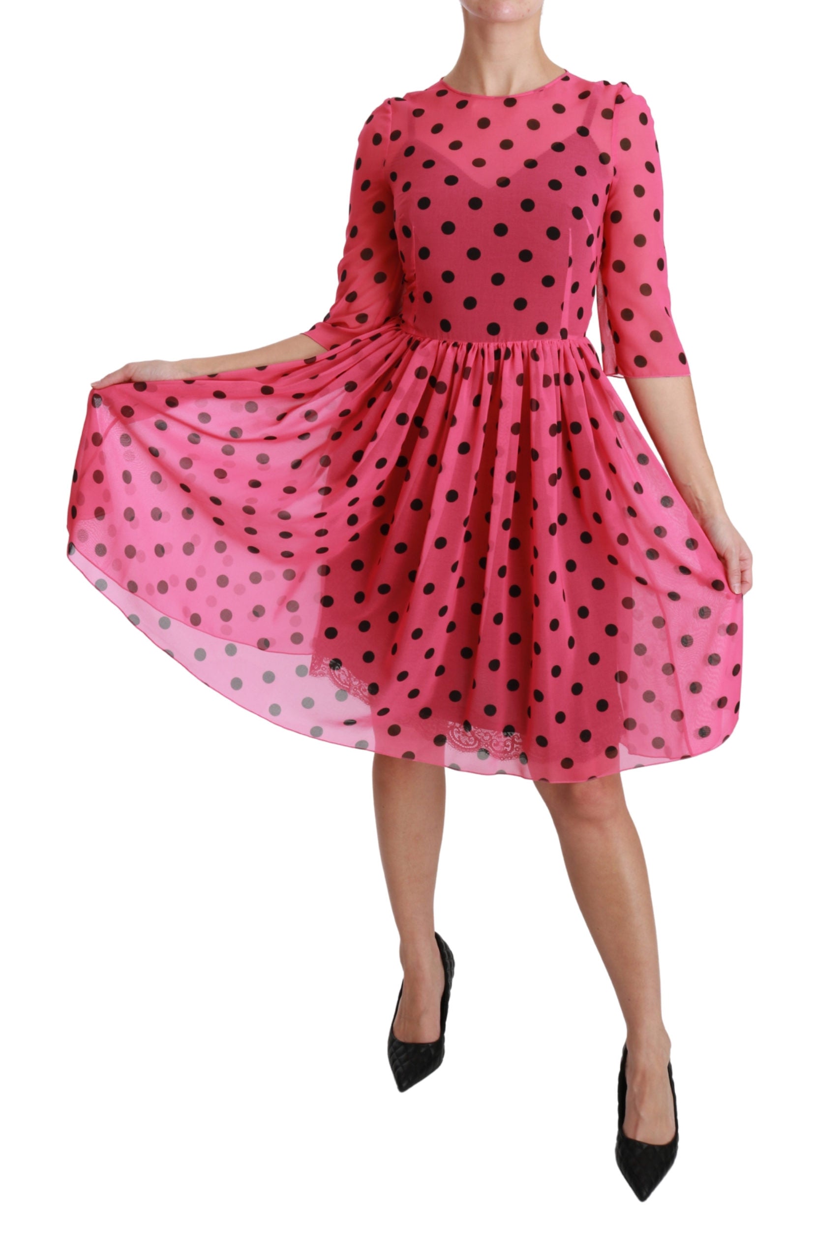 Dolce & Gabbana Pink Polka Dots A-line Knee Length Dress