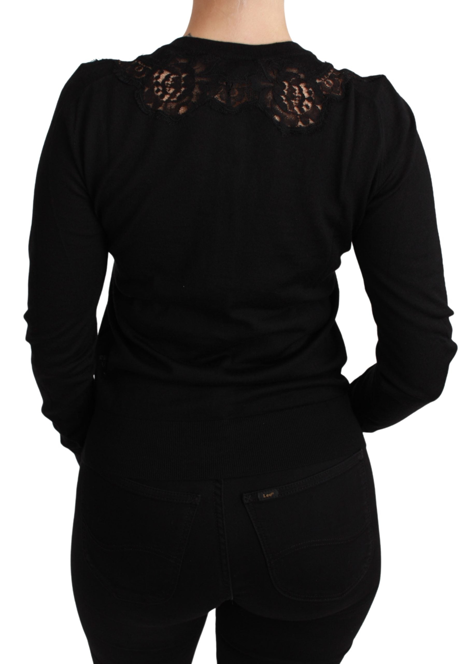 Dolce & Gabbana Black Cashmere Lace Cardigan Sweater