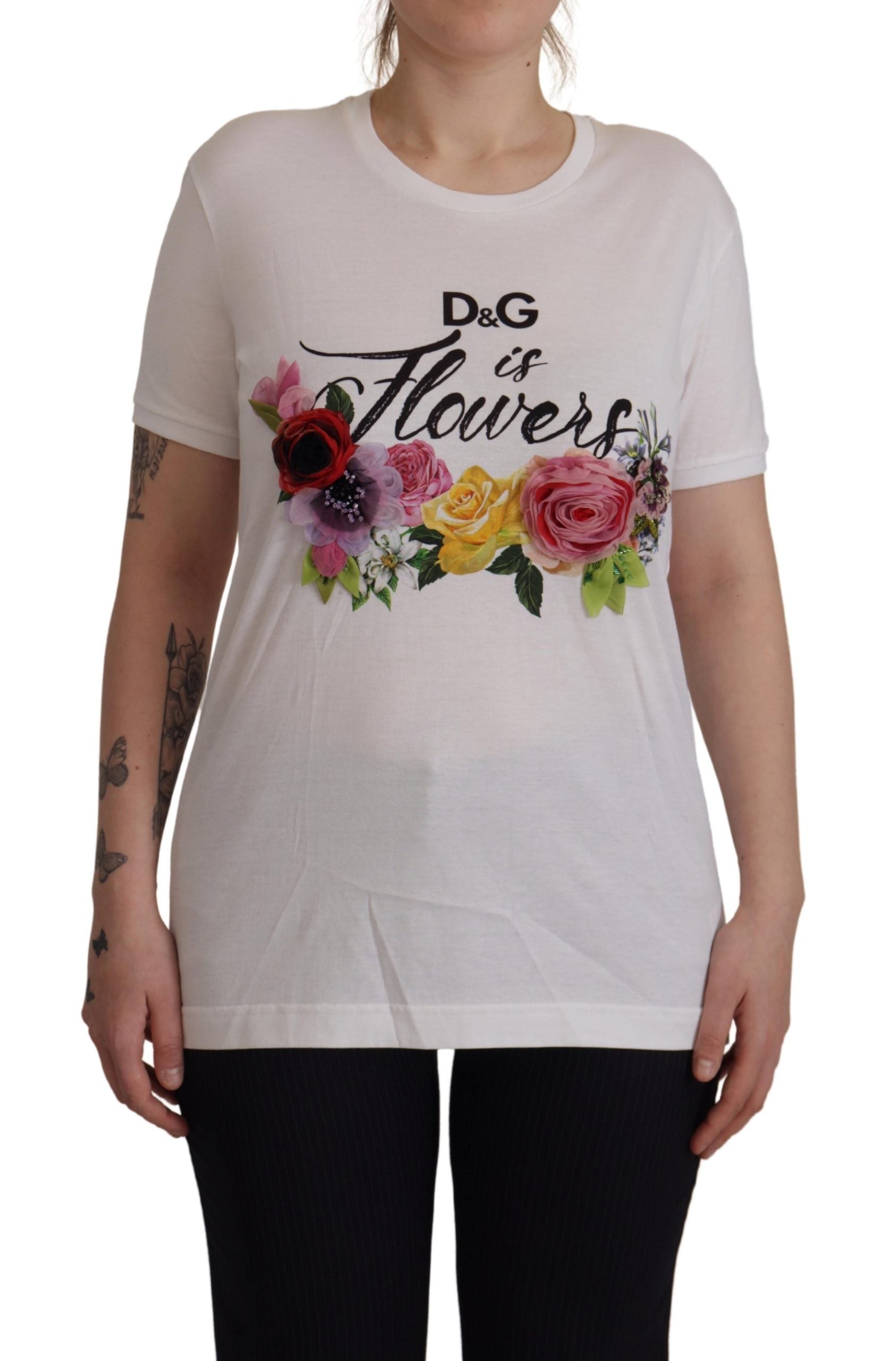 Dolce & Gabbana White DG Is Flowers Printed Round Neck T-shirt