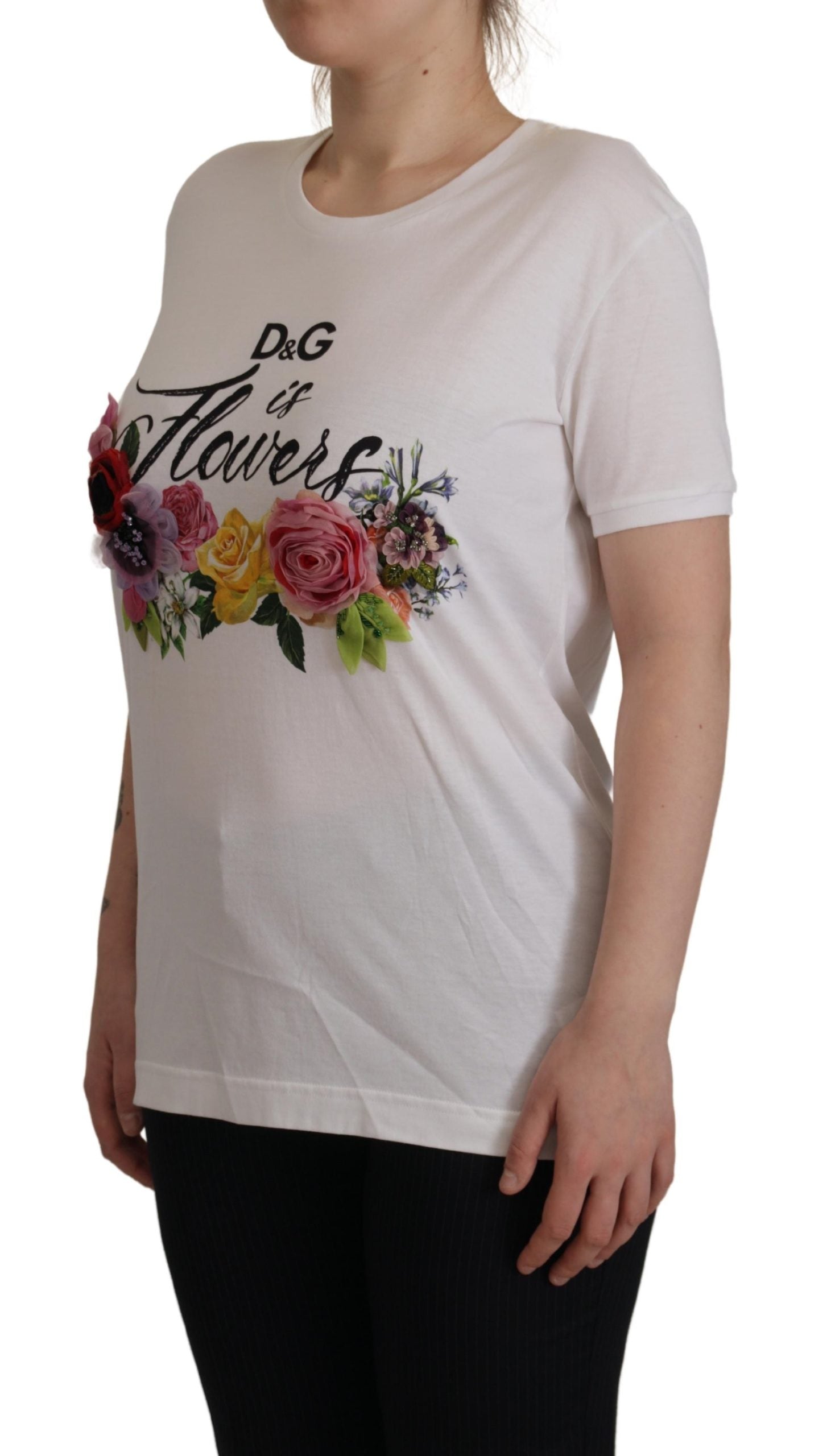 Dolce & Gabbana White DG Is Flowers Printed Round Neck T-shirt