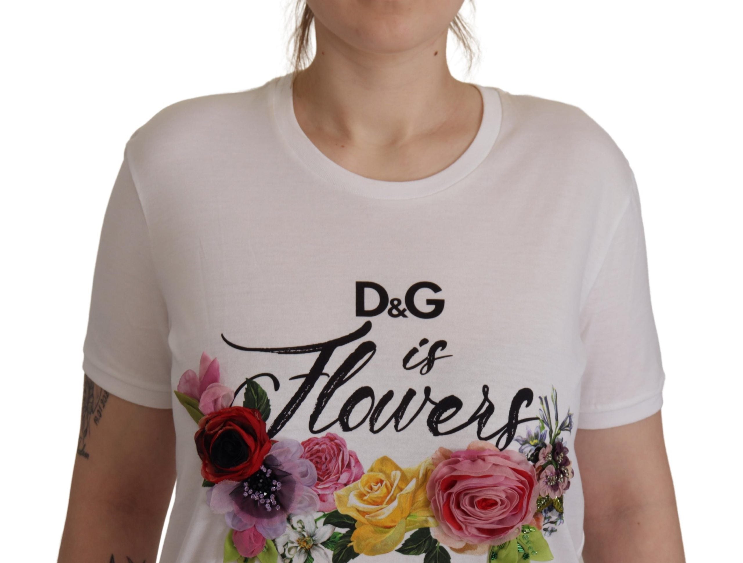 Dolce & Gabbana White DG Is Flowers Printed Round Neck T-shirt