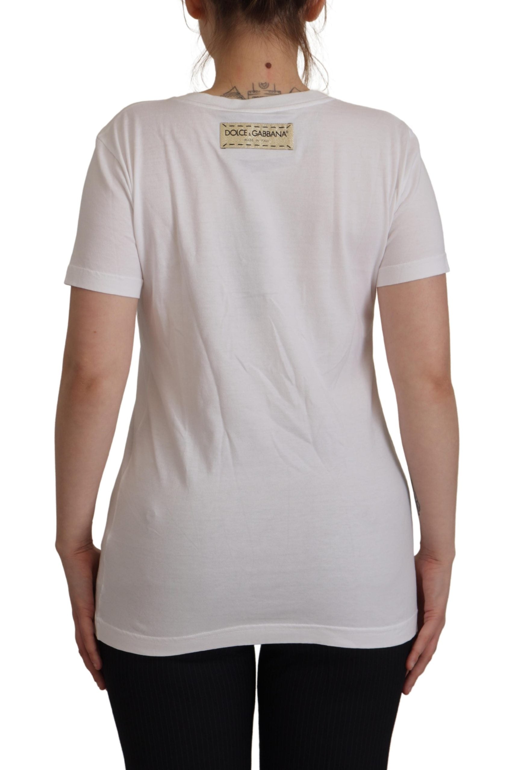 Dolce & Gabbana White Cotton DG Heart Printed Round Neck