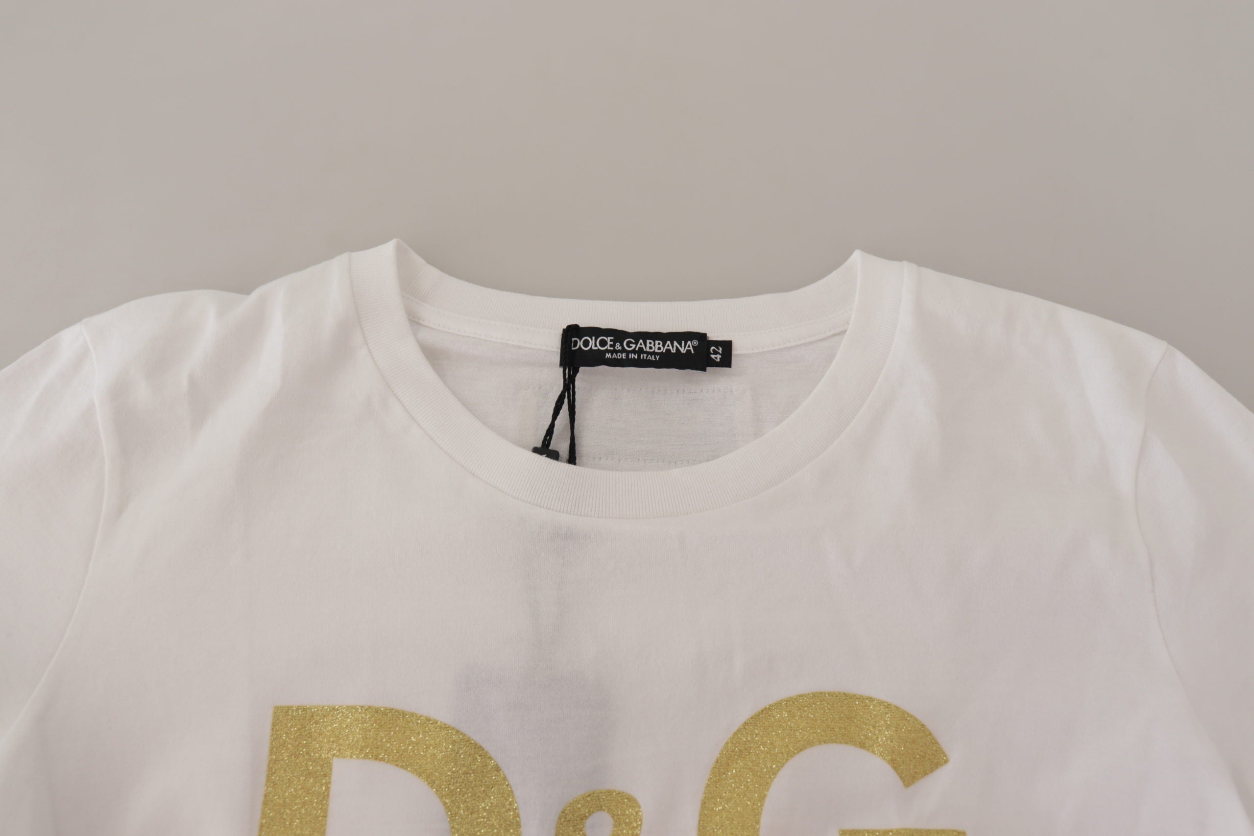 Dolce & Gabbana White Cotton DG Heart Printed Round Neck