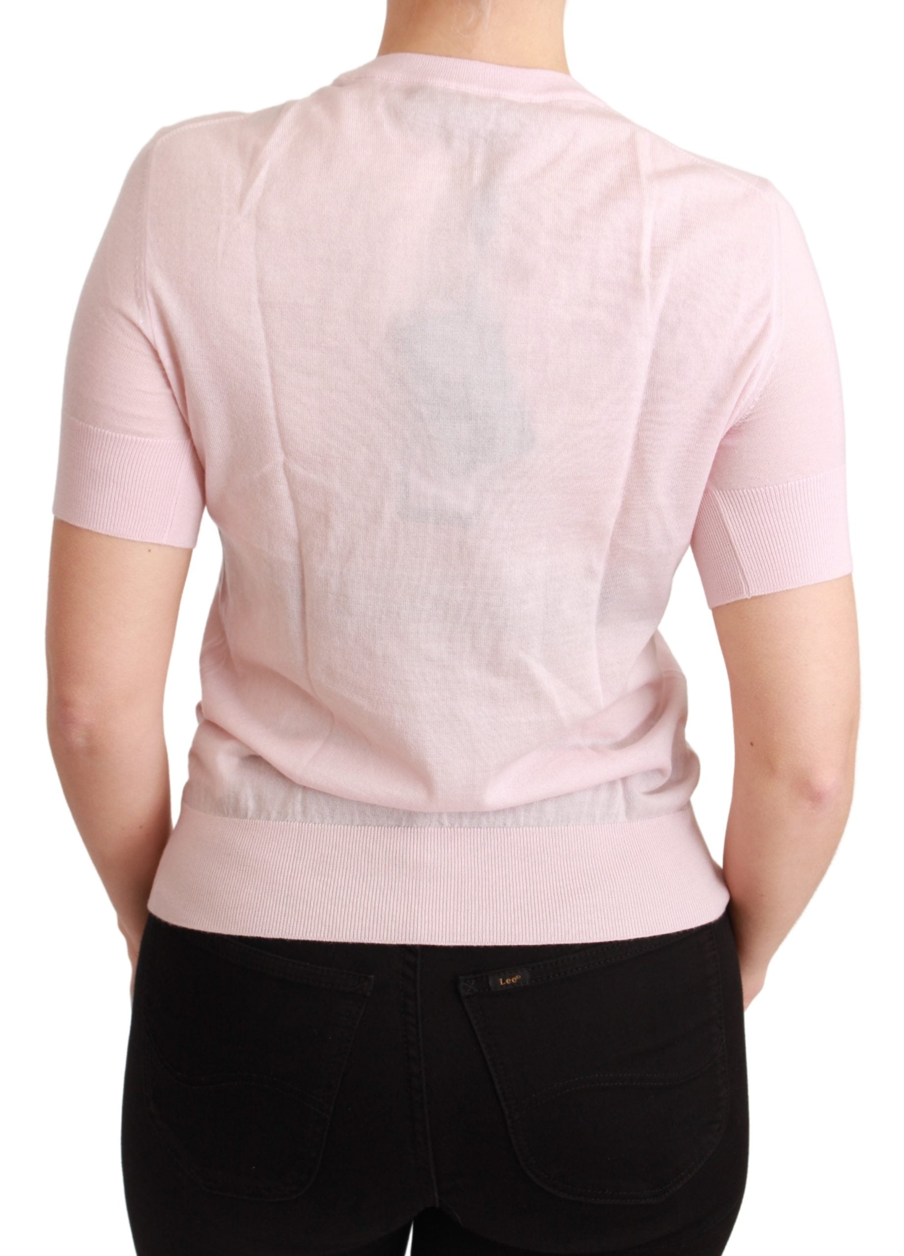 Dolce & Gabbana Pink Floral Embroidered Blouse Cashmere Top