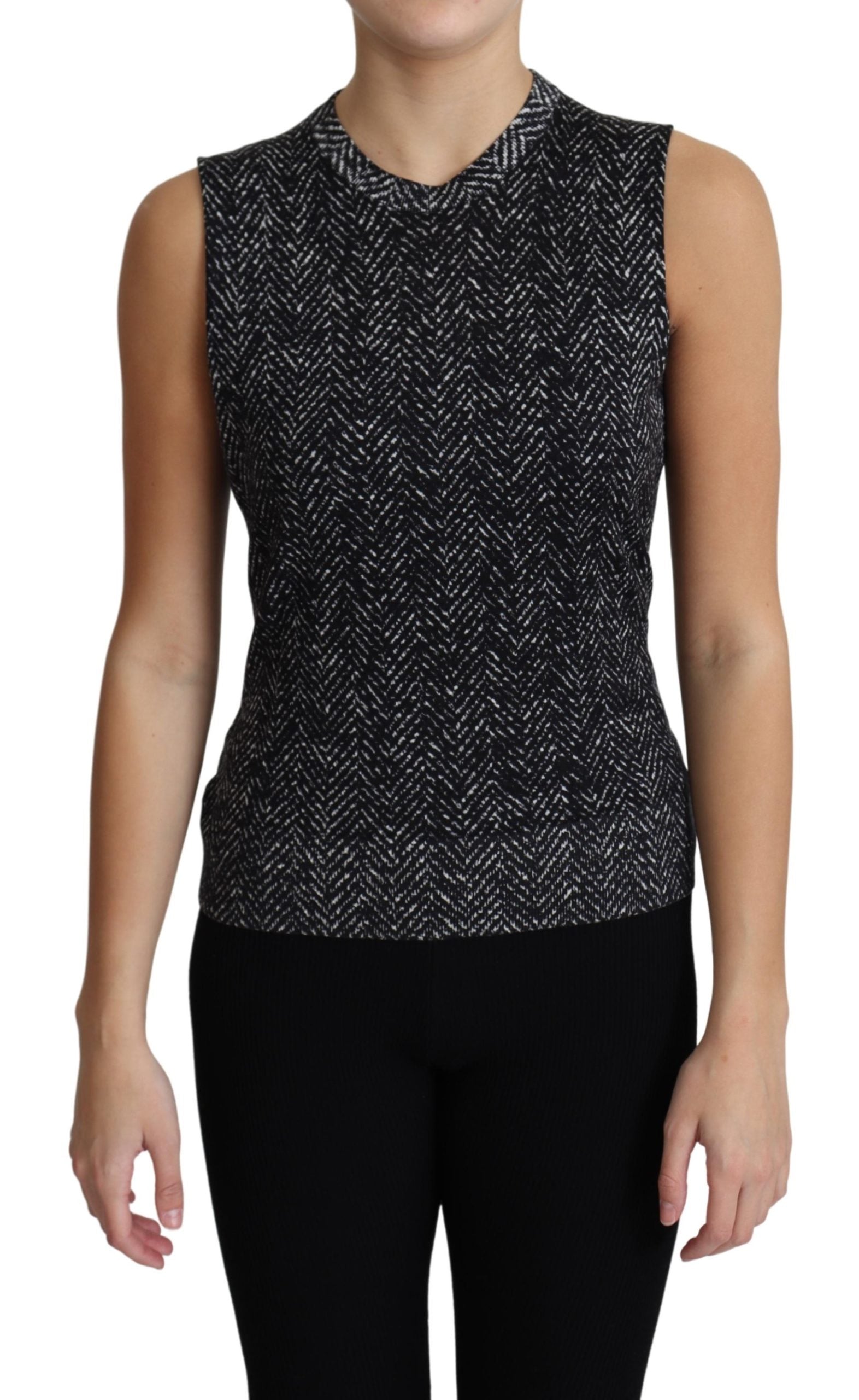 Dolce & Gabbana Gray Chevron Wool Knit Ribbed Hems Tank Top