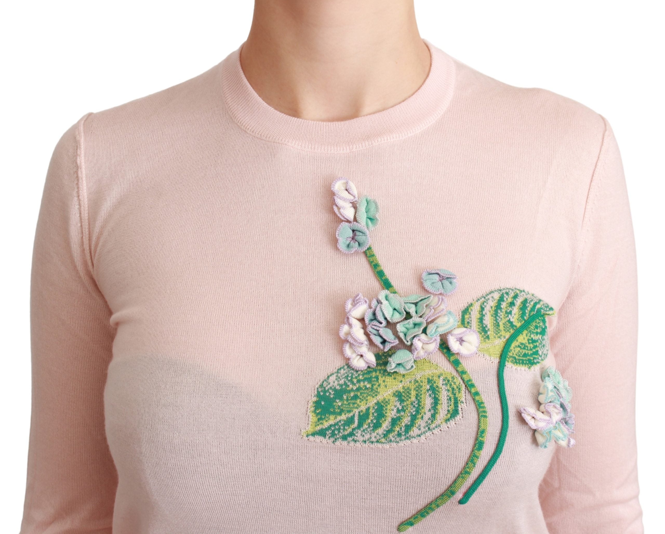 Dolce & Gabbana Pink Floral Silk Cashmere Pullover Sweater