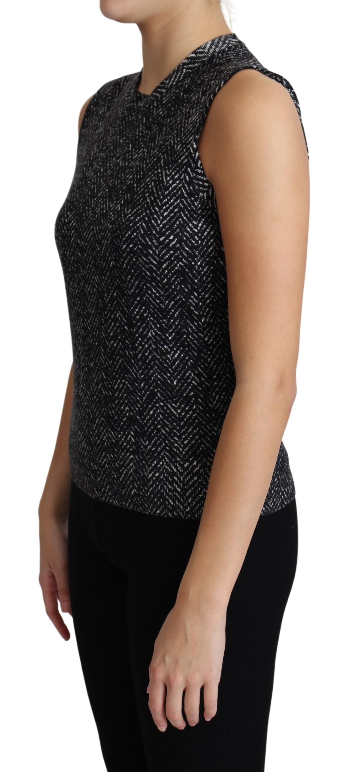 Dolce & Gabbana Gray Chevron Wool Knit Ribbed Hems Tank Top