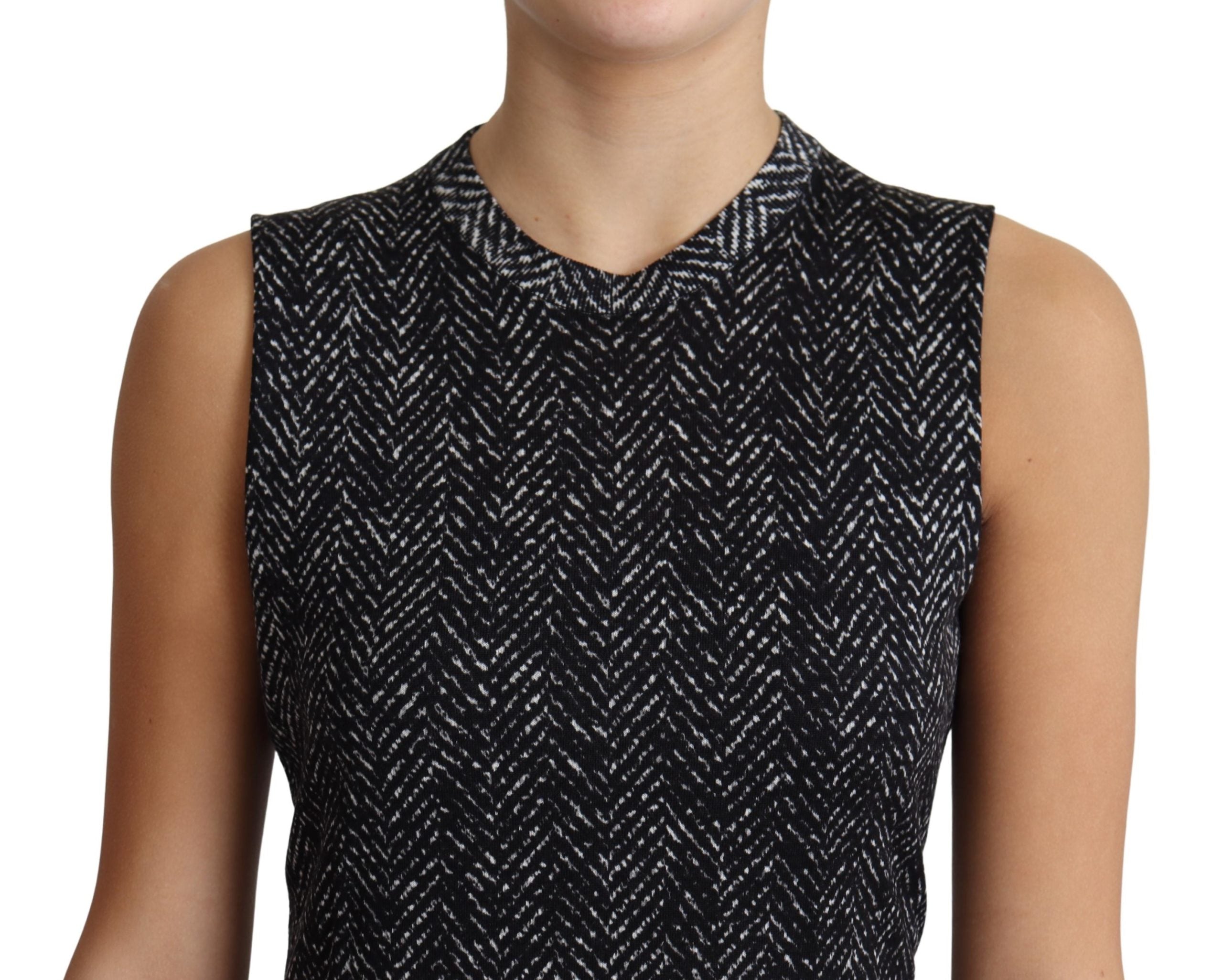 Dolce & Gabbana Gray Chevron Wool Knit Ribbed Hems Tank Top