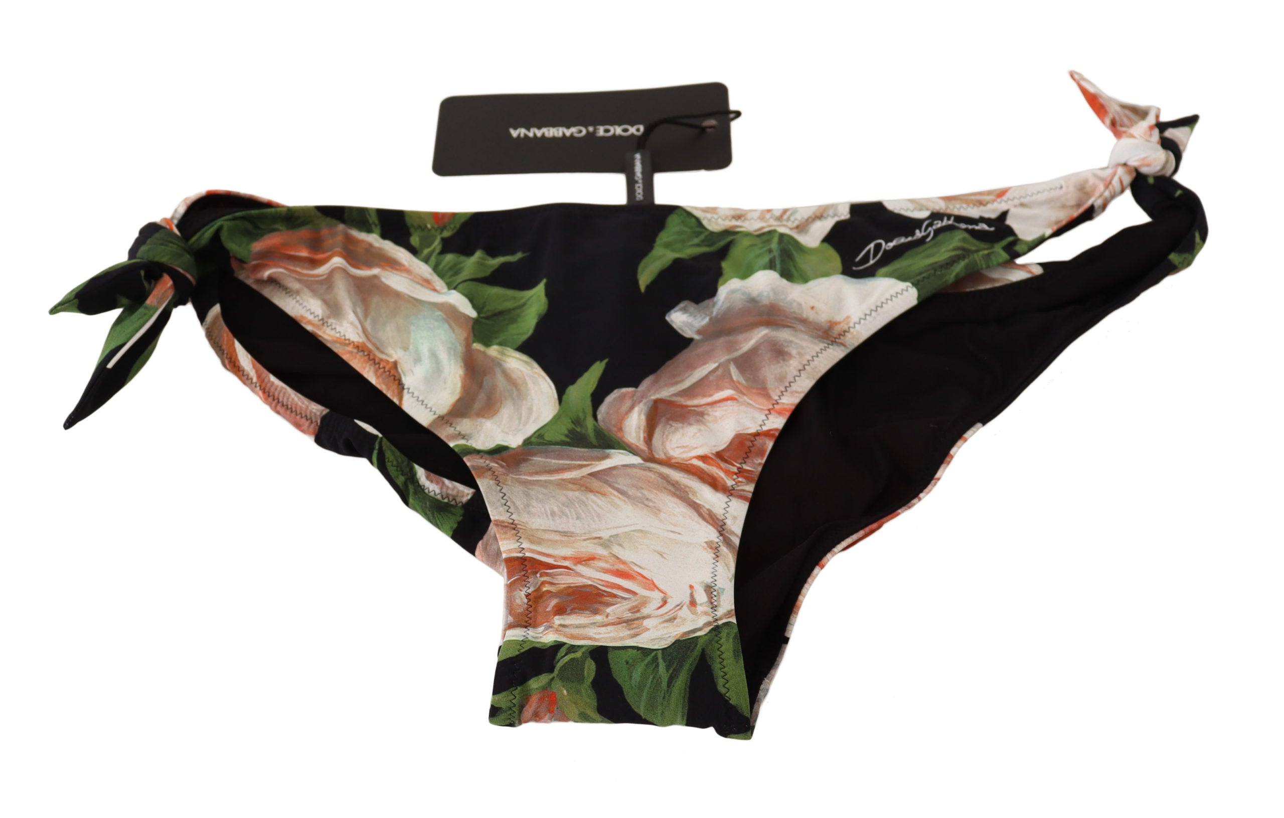 Dolce & Gabbana Black Roses Print Swimsuit Bikini Bottom Swimwear