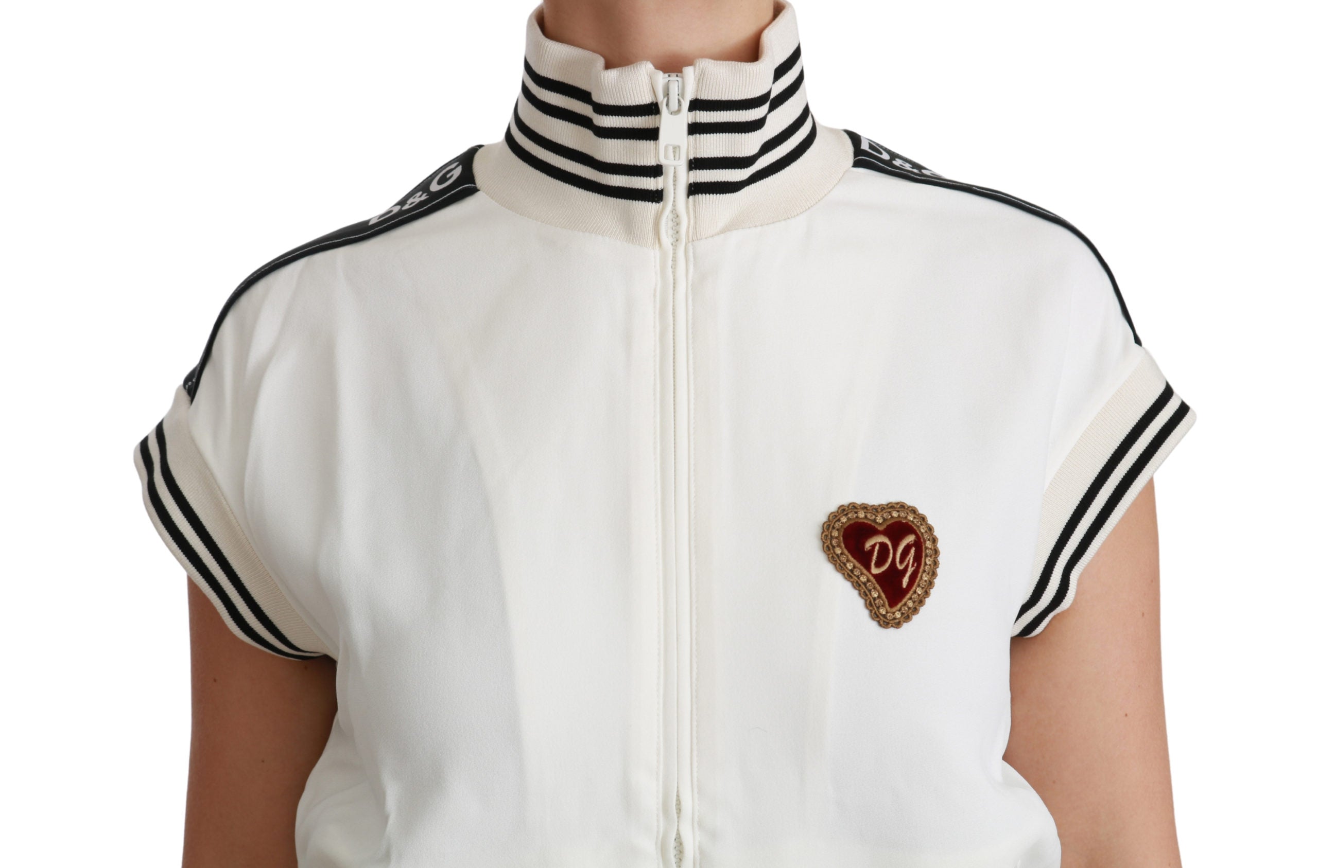 Dolce & Gabbana White Sacro Cuore Heart Zipper Sweater