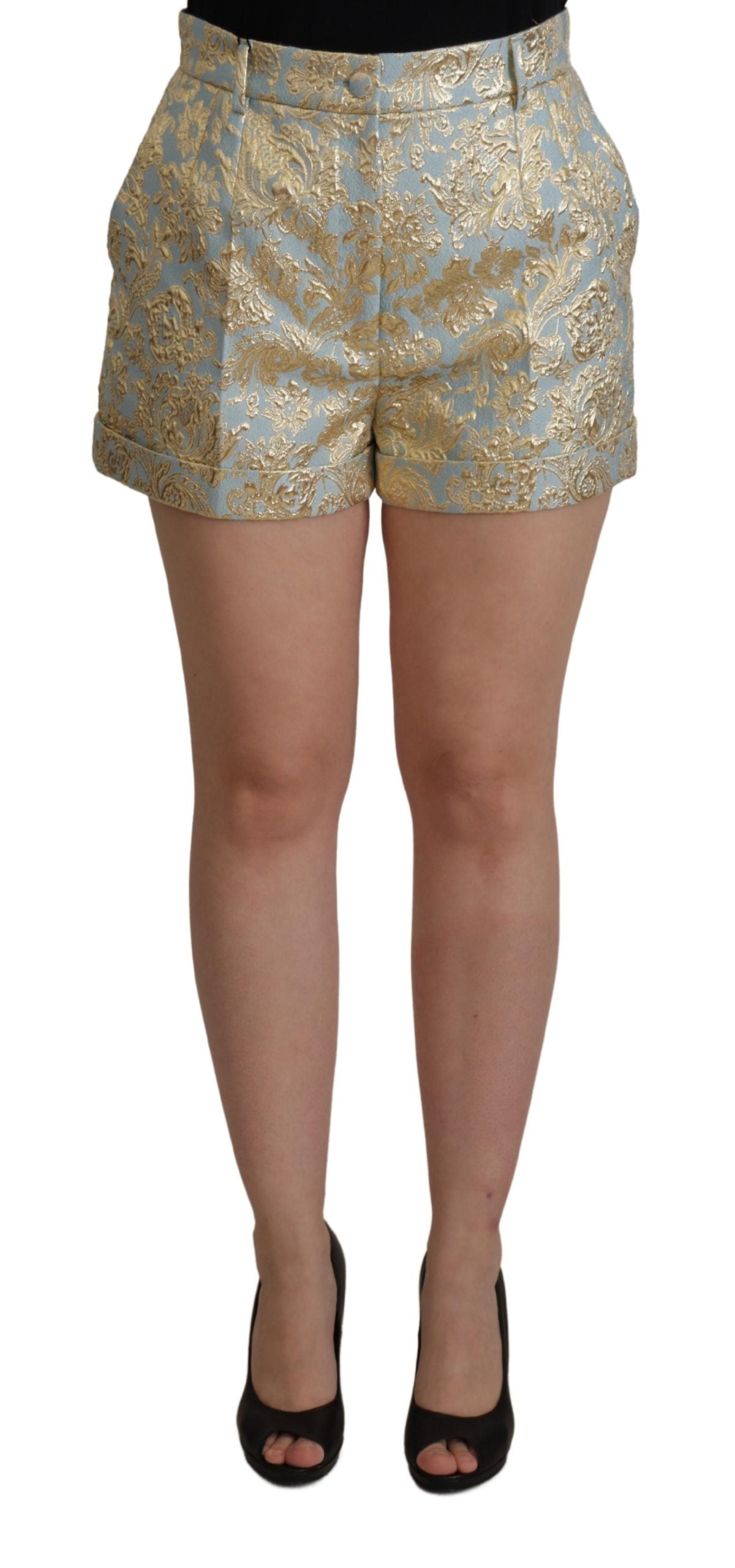 Dolce & Gabbana Gold Jacquard High Waist Polyester Shorts