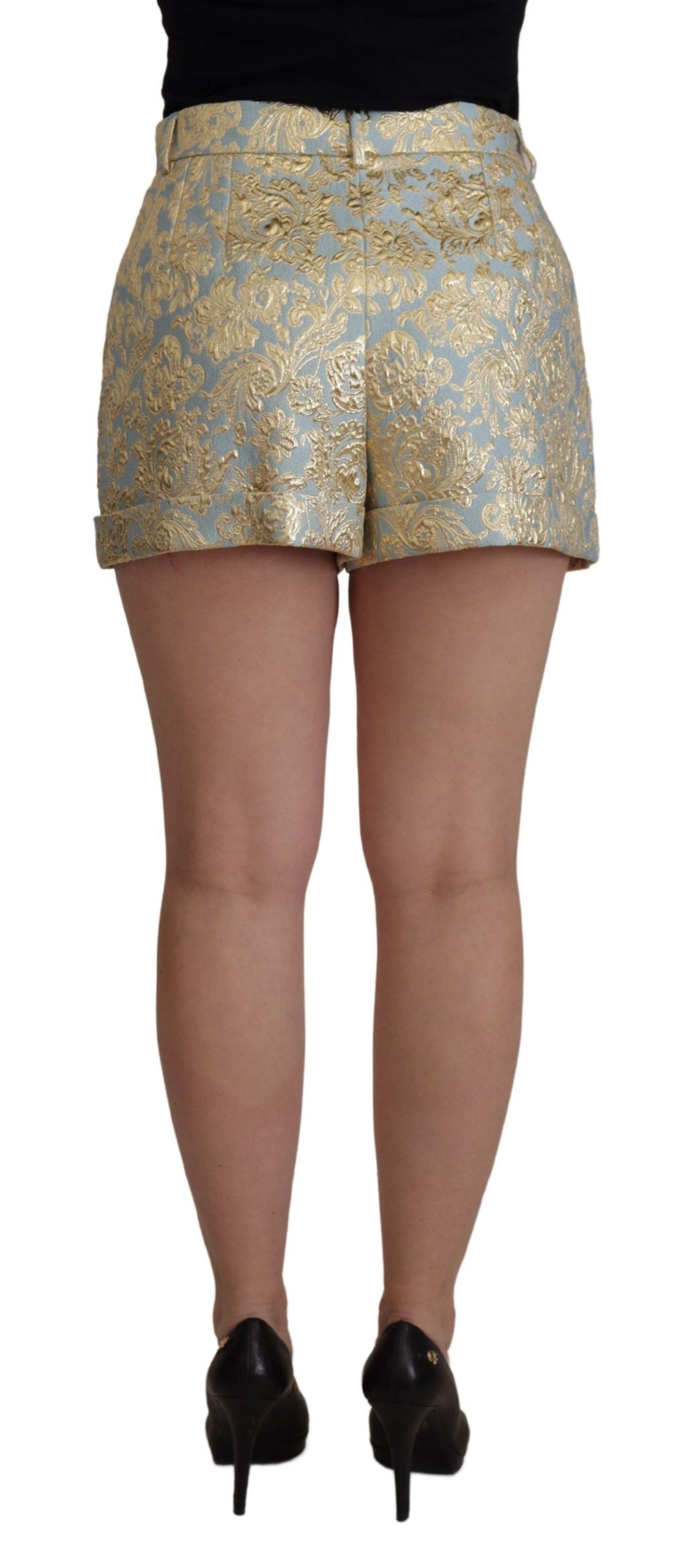 Dolce & Gabbana Gold Jacquard High Waist Polyester Shorts