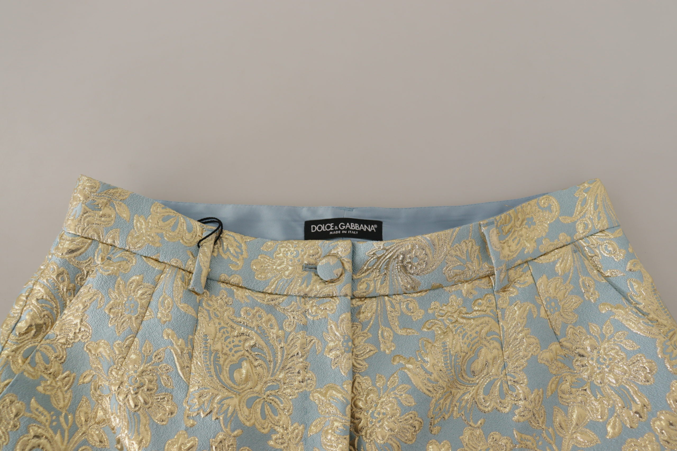 Dolce & Gabbana Gold Jacquard High Waist Polyester Shorts