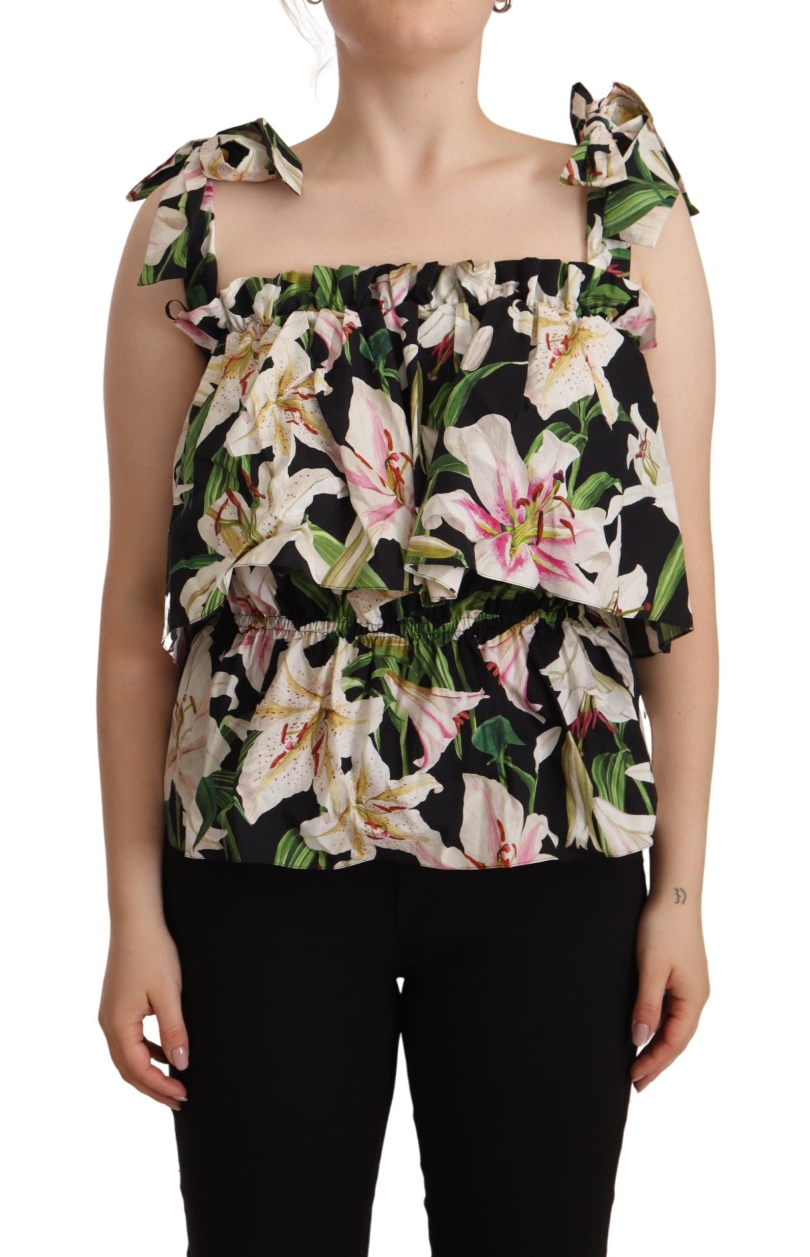 Dolce & Gabbana Black Floral Print Blouse Cotton Top