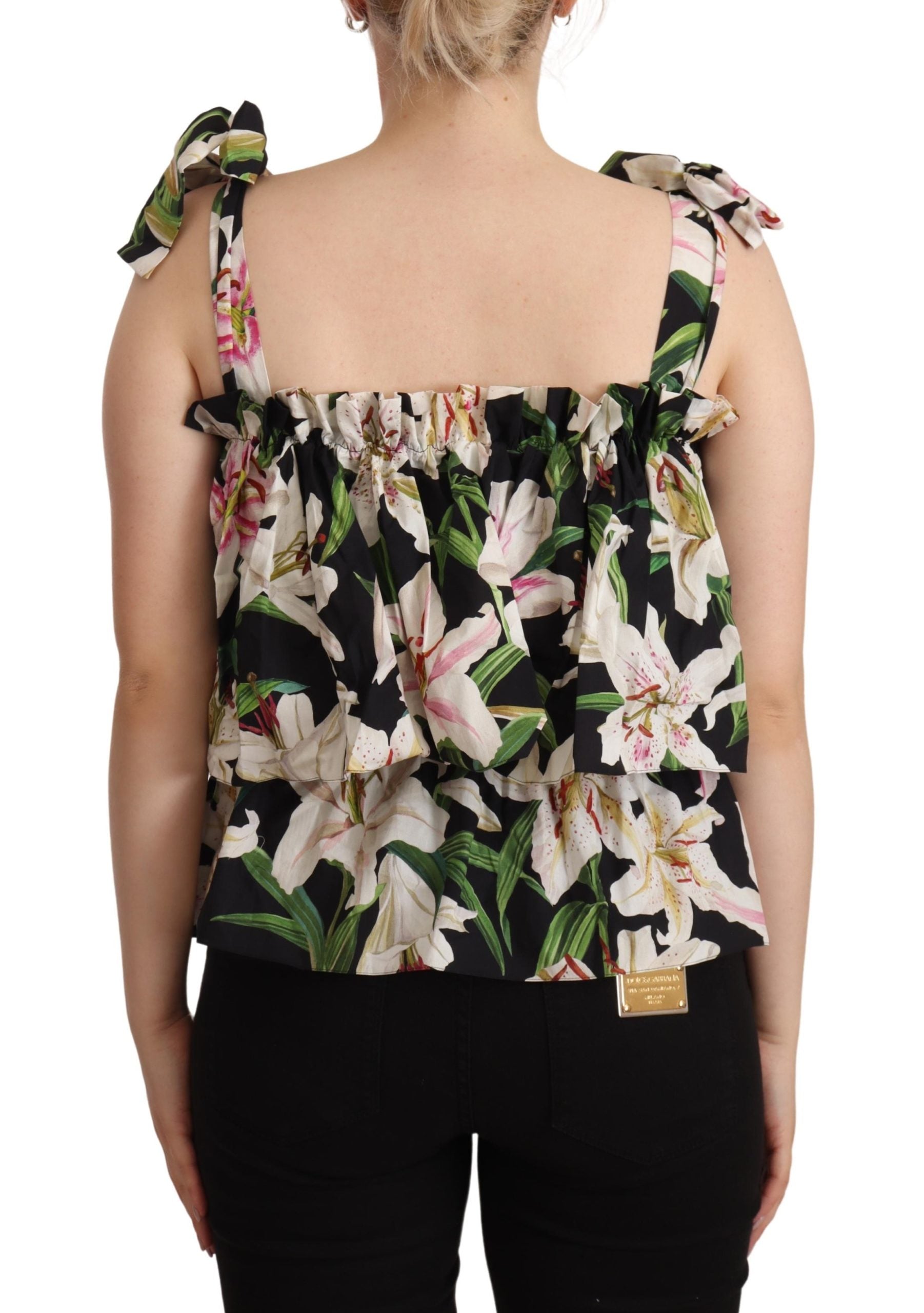 Dolce & Gabbana Black Floral Print Blouse Cotton Top