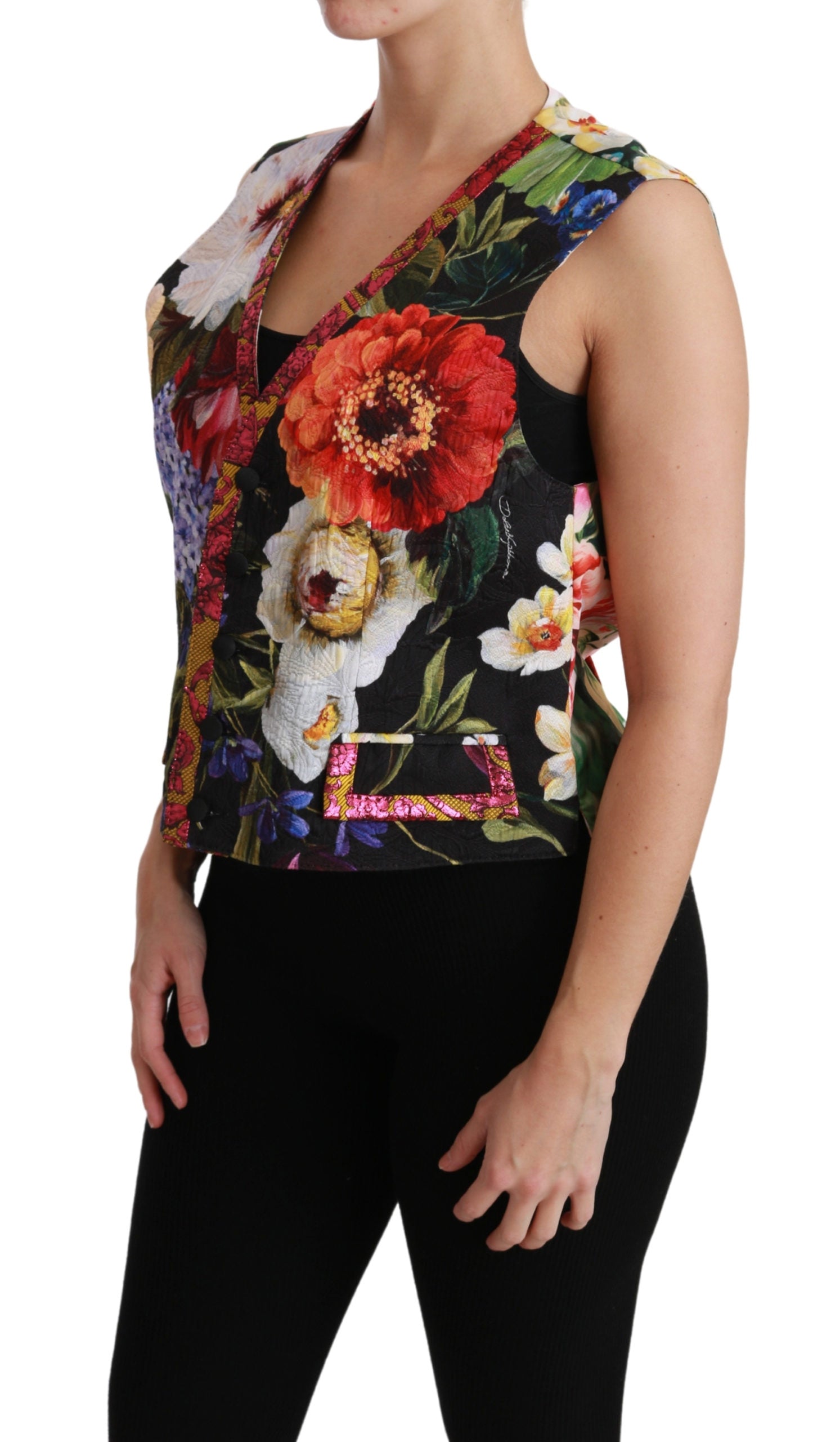 Dolce & Gabbana Multicolor Floral Sleeveless Waistcoat Top Vest