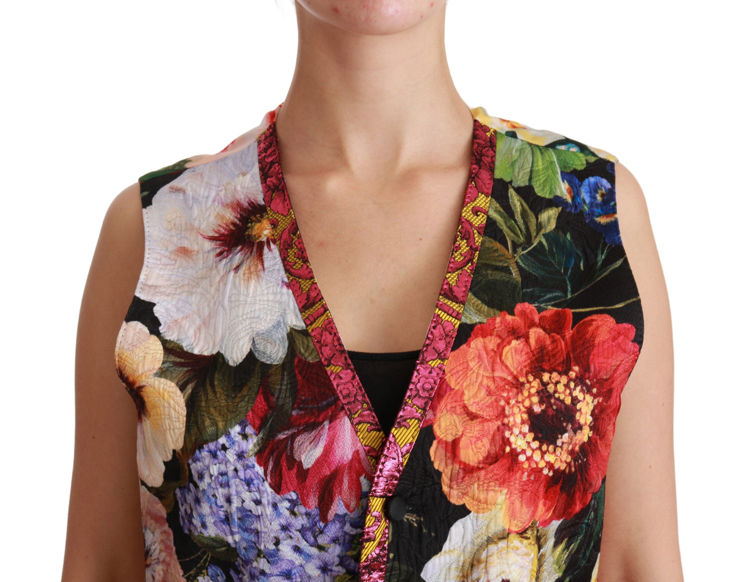 Dolce & Gabbana Multicolor Floral Sleeveless Waistcoat Top Vest