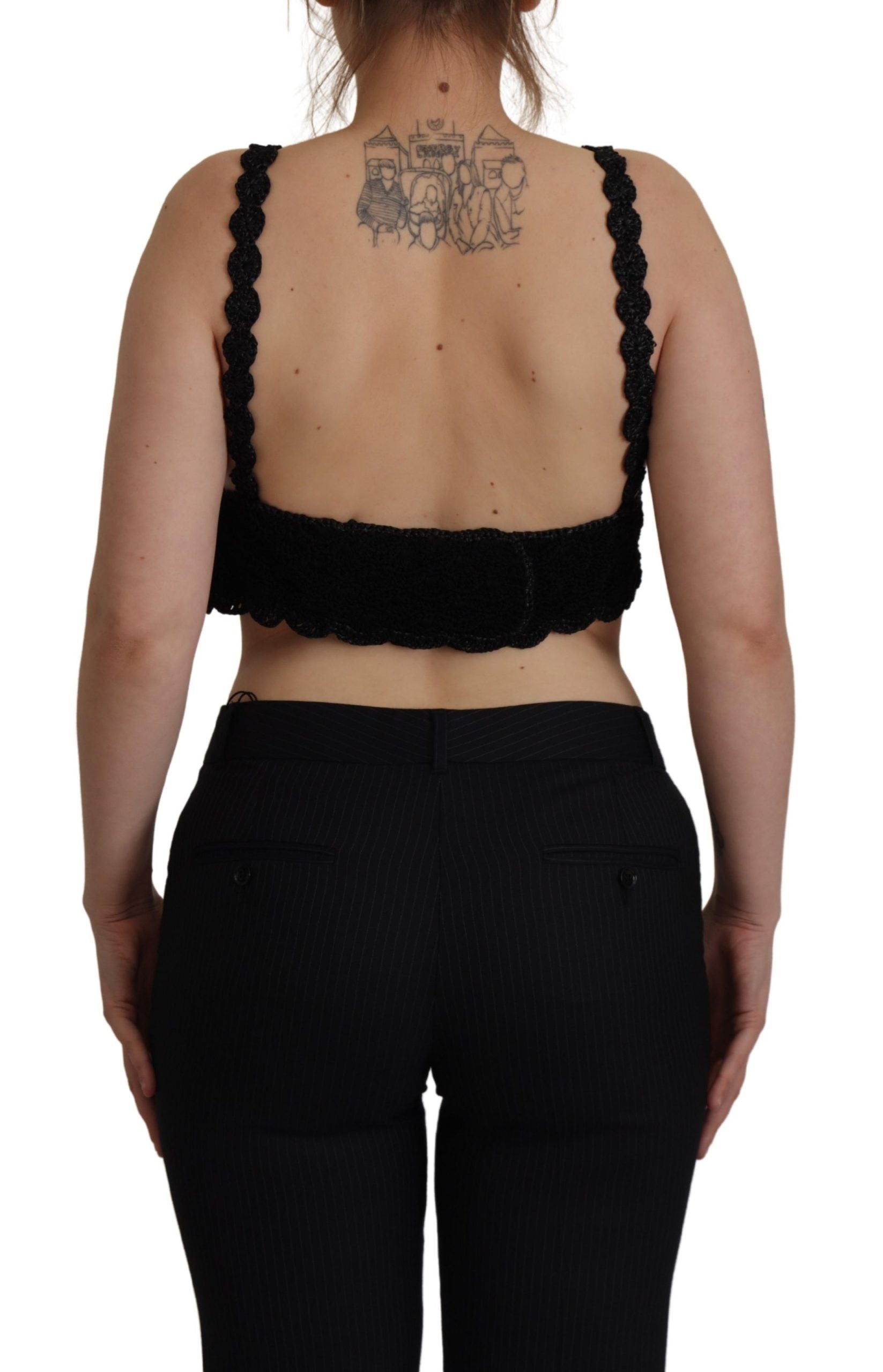 Dolce & Gabbana Black Cotton Bustier Cropped Crochet Tank Top