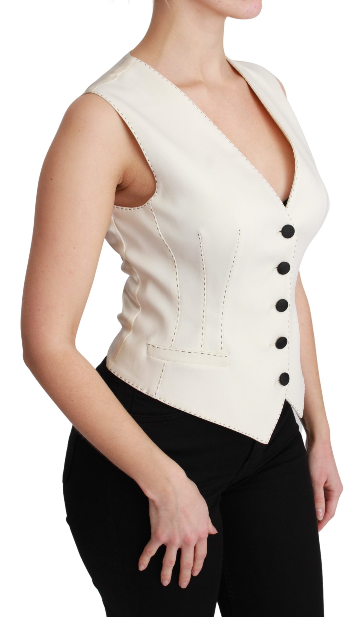 Dolce & Gabbana White Waistcoat Sleeveless Wool Top Vest