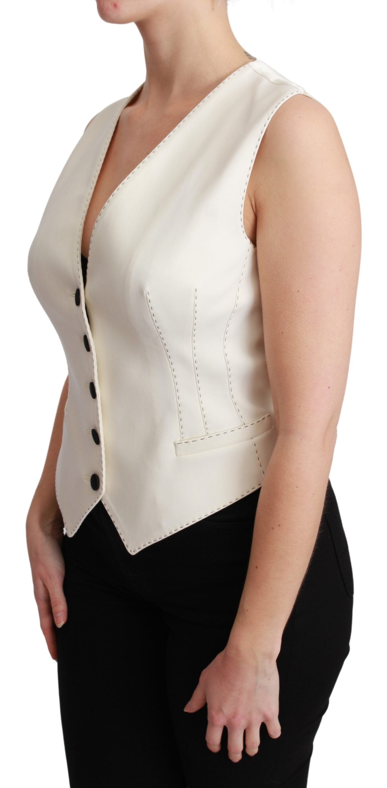 Dolce & Gabbana White Waistcoat Sleeveless Wool Top Vest