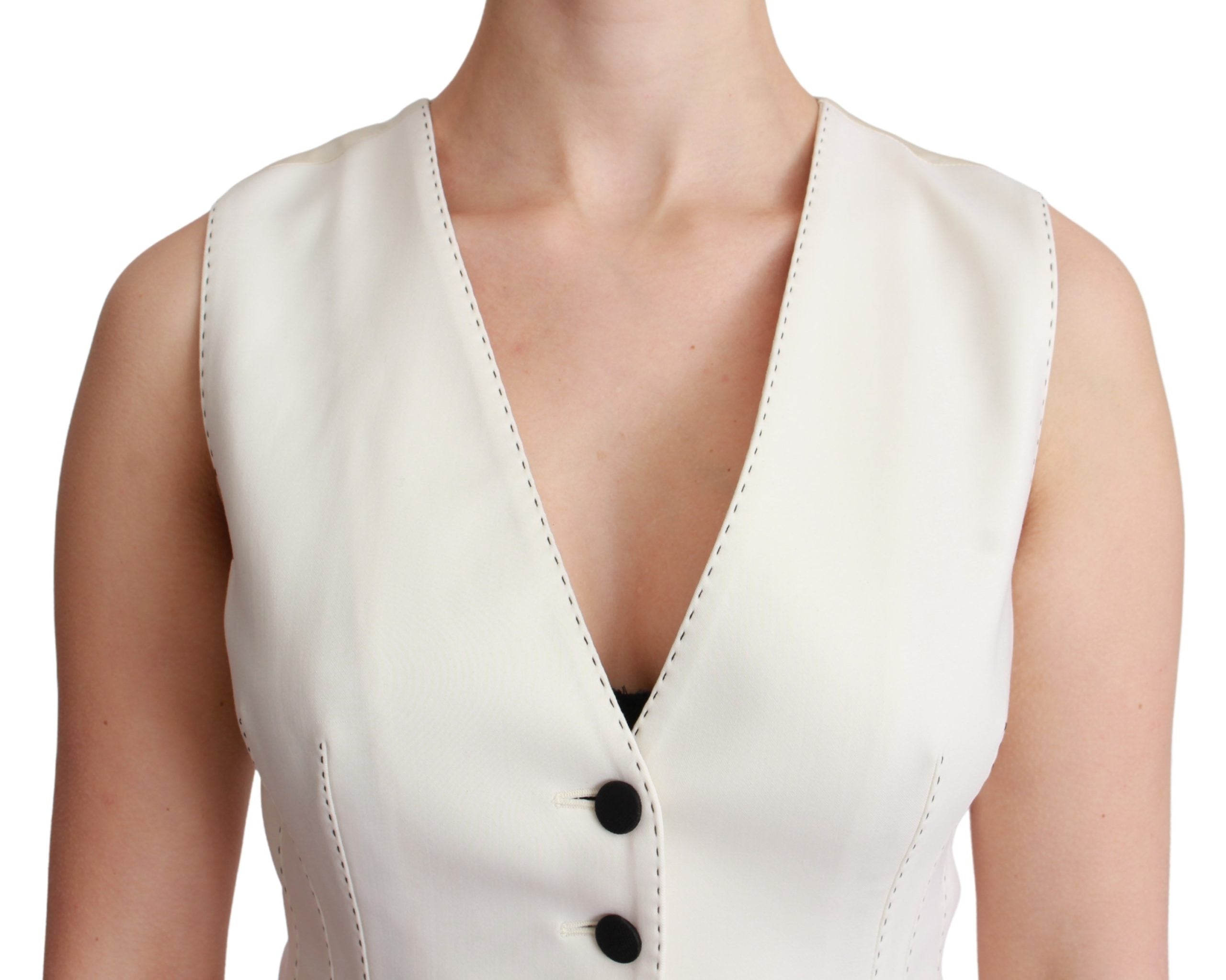 Dolce & Gabbana White Waistcoat Sleeveless Wool Top Vest