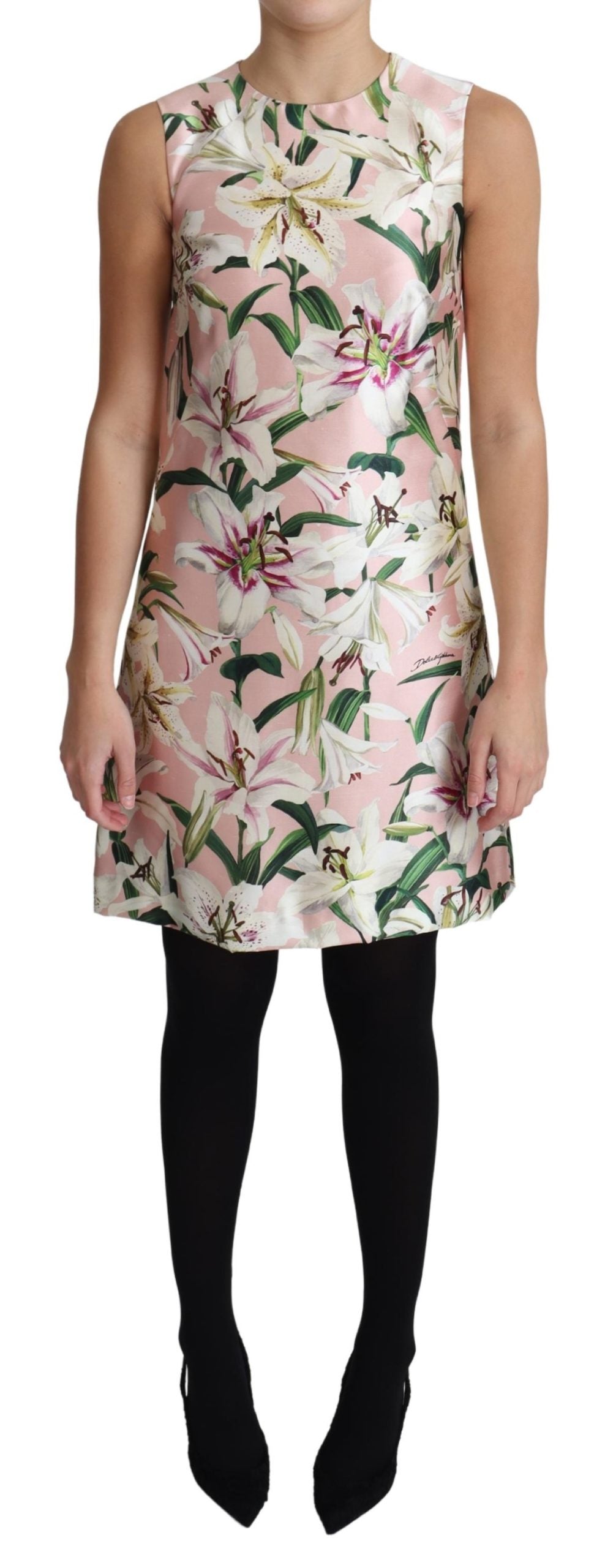 Dolce & Gabbana Pink Lily Print A-Line Shift Mini Dress