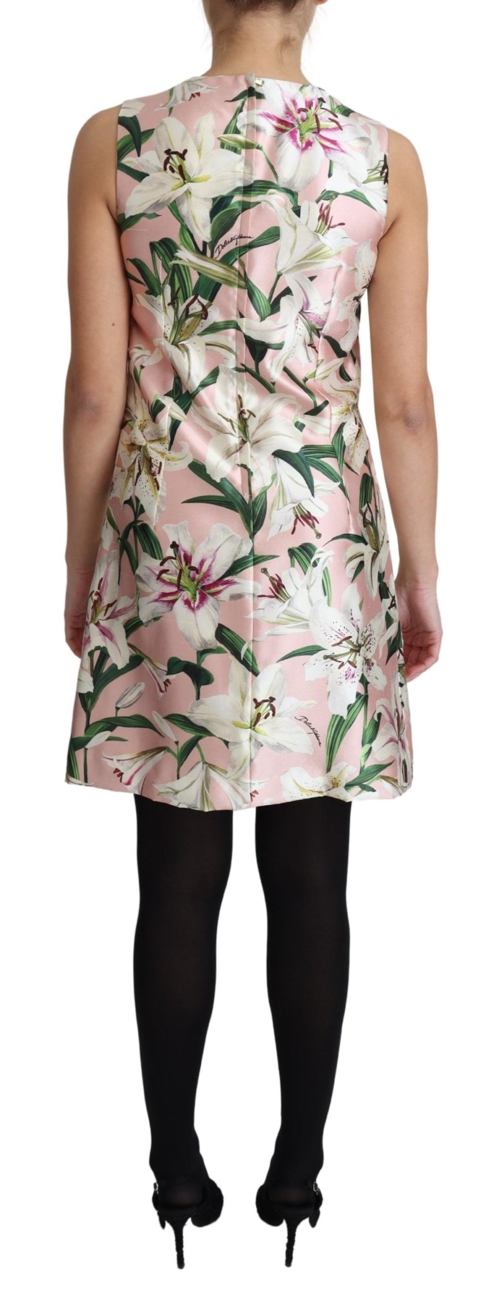 Dolce & Gabbana Pink Lily Print A-Line Shift Mini Dress