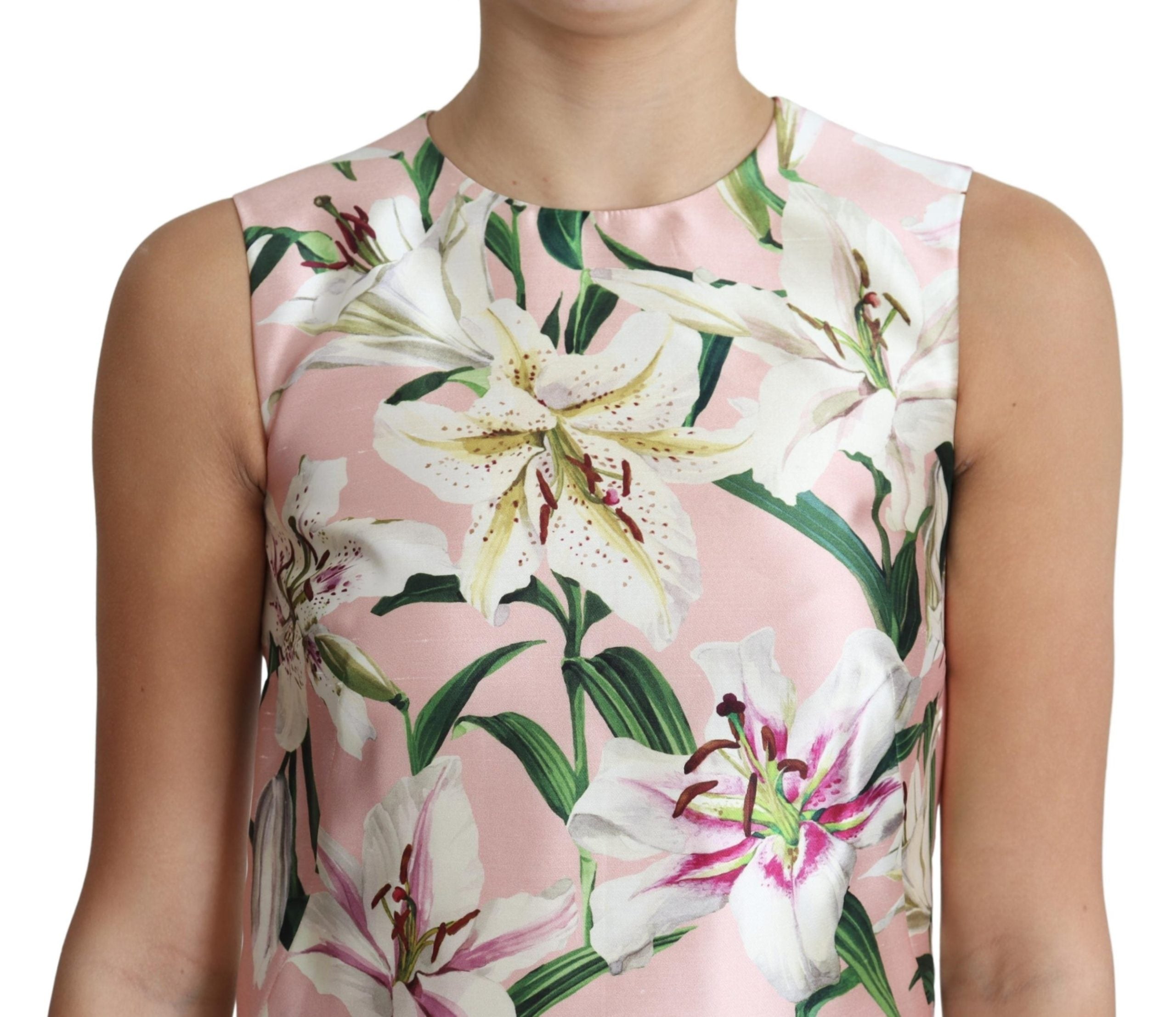 Dolce & Gabbana Pink Lily Print A-Line Shift Mini Dress