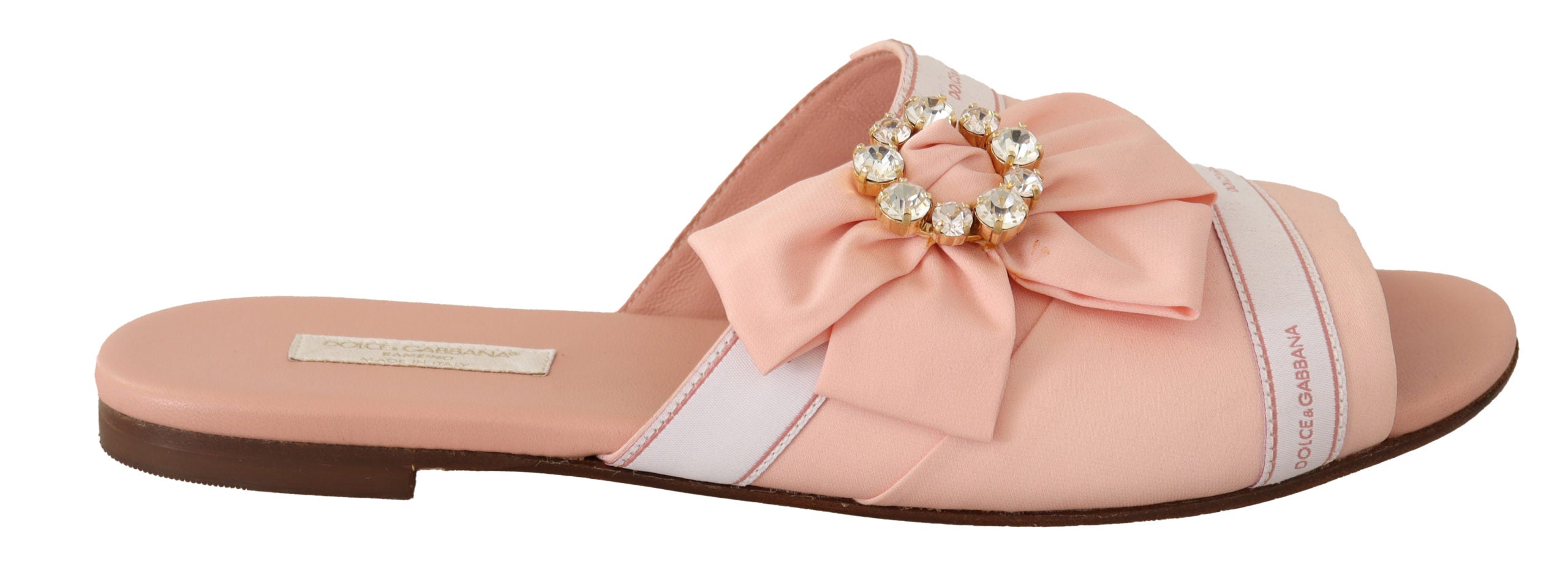 Dolce & Gabbana Pink White Crystal Slides Flats Shoes