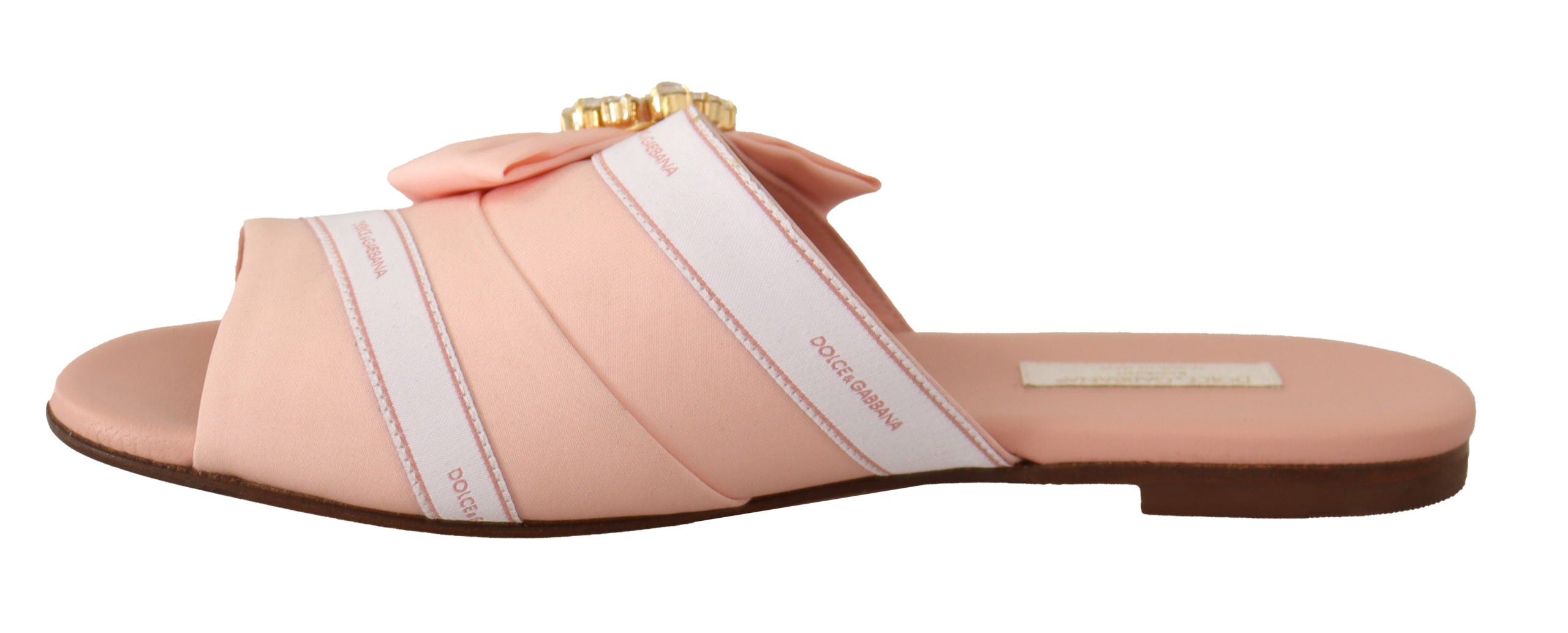 Dolce & Gabbana Pink White Crystal Slides Flats Shoes