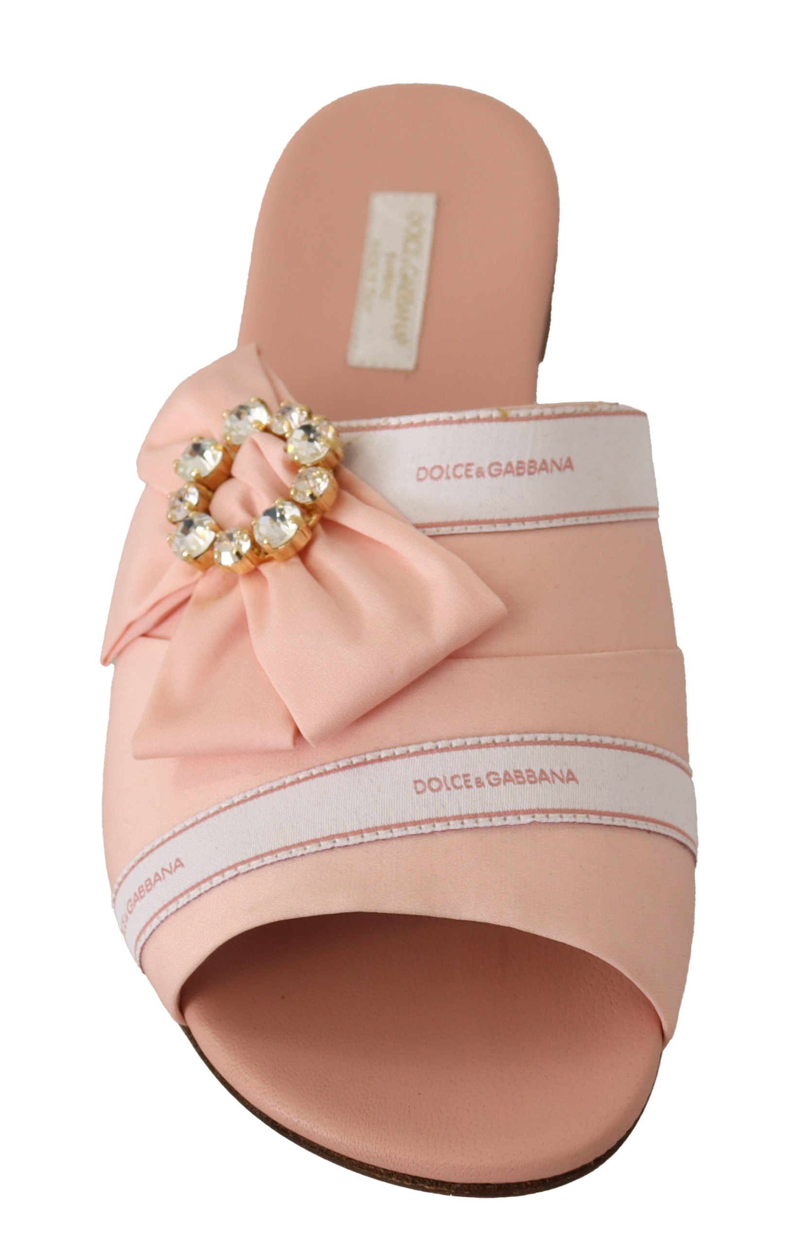 Dolce & Gabbana Pink White Crystal Slides Flats Shoes