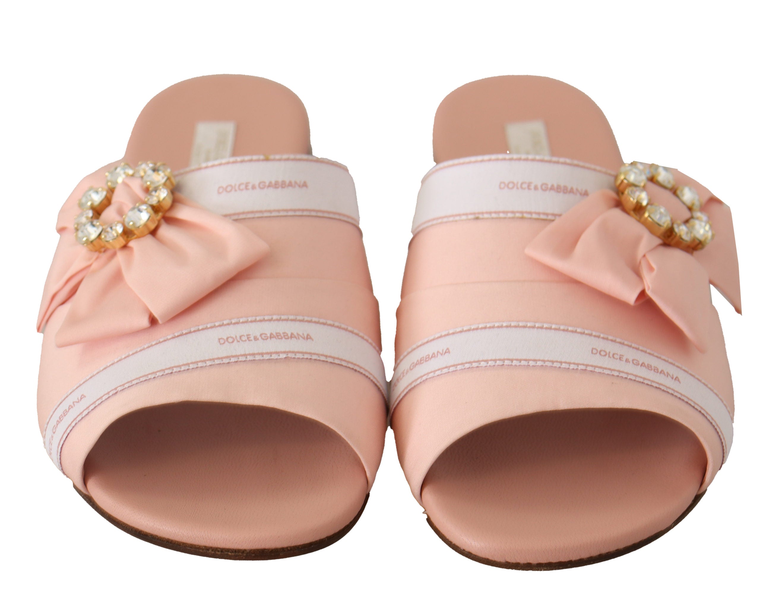 Dolce & Gabbana Pink White Crystal Slides Flats Shoes