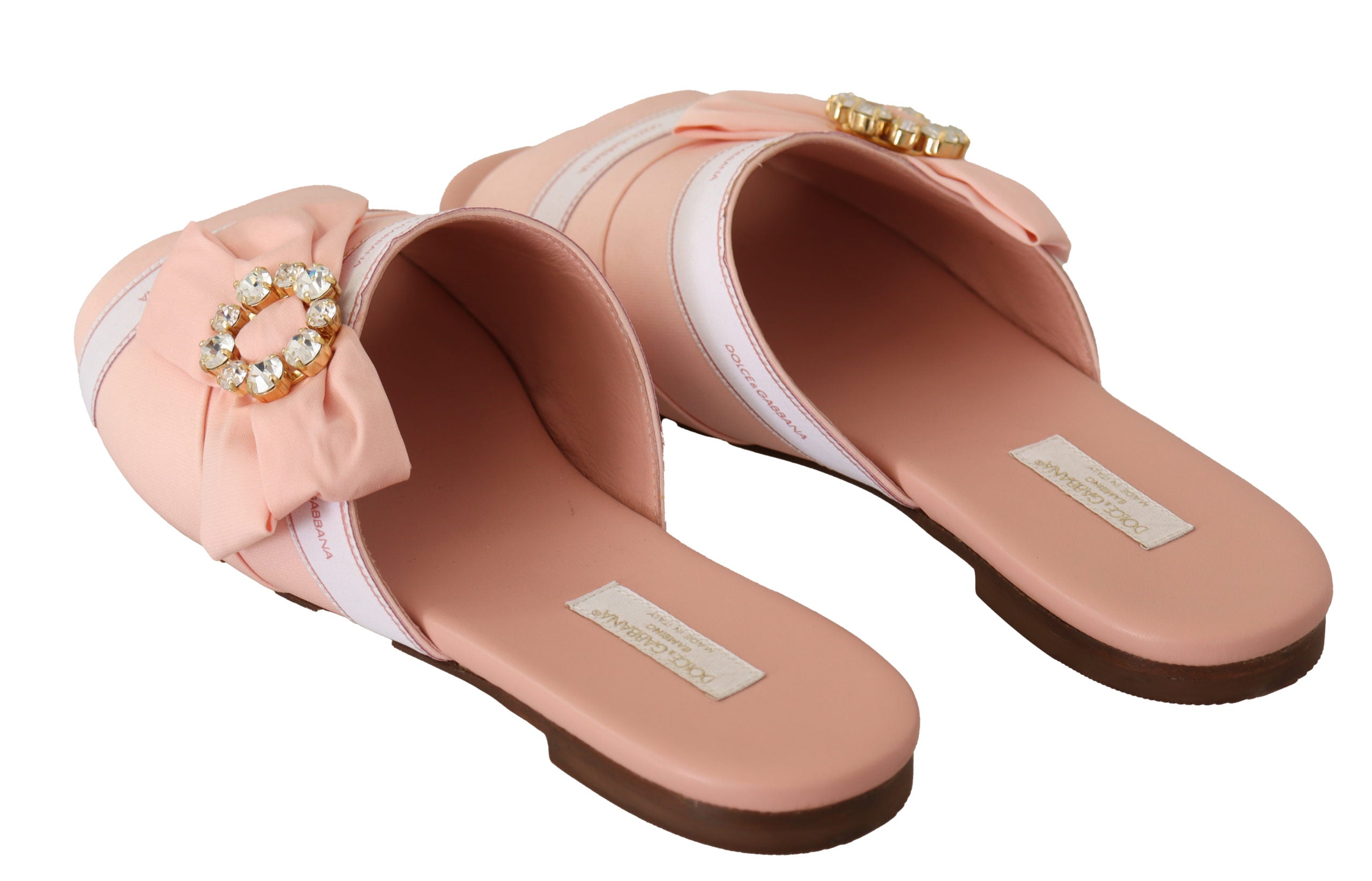 Dolce & Gabbana Pink White Crystal Slides Flats Shoes