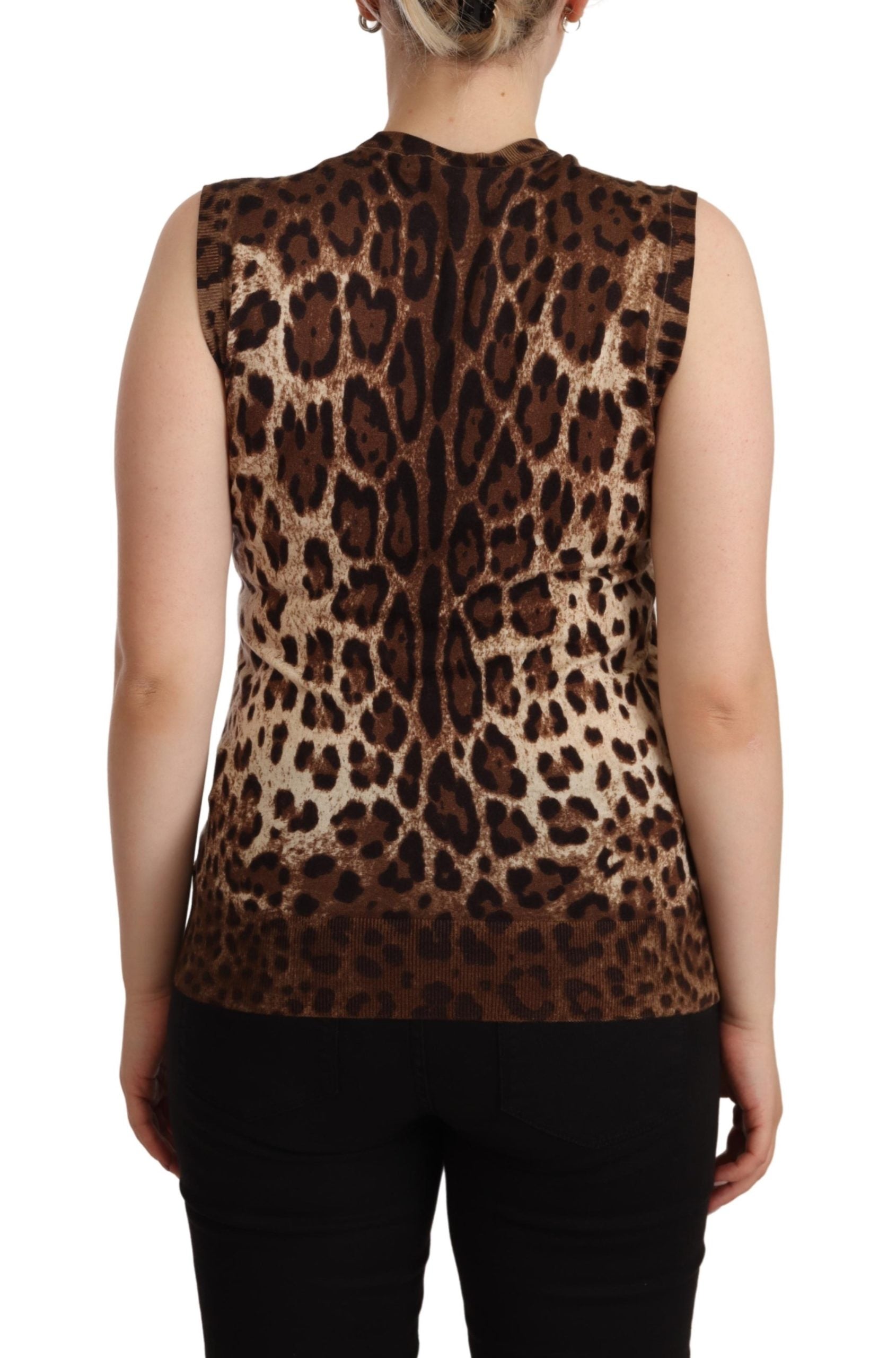 Dolce & Gabbana Brown Leopard Cashmere Silk Tank Blouse Top