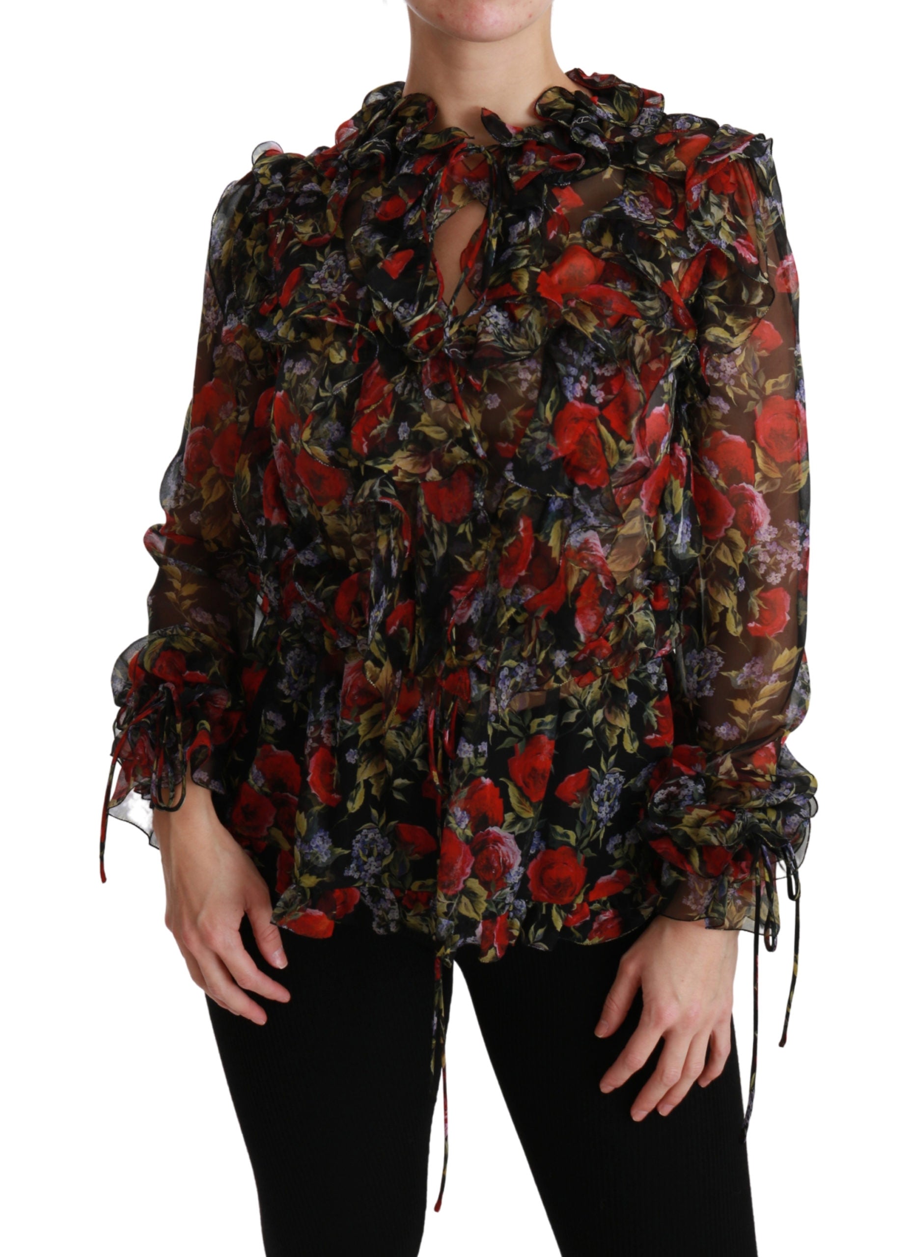 Dolce & Gabbana Black Floral Roses Blouse Silk Top