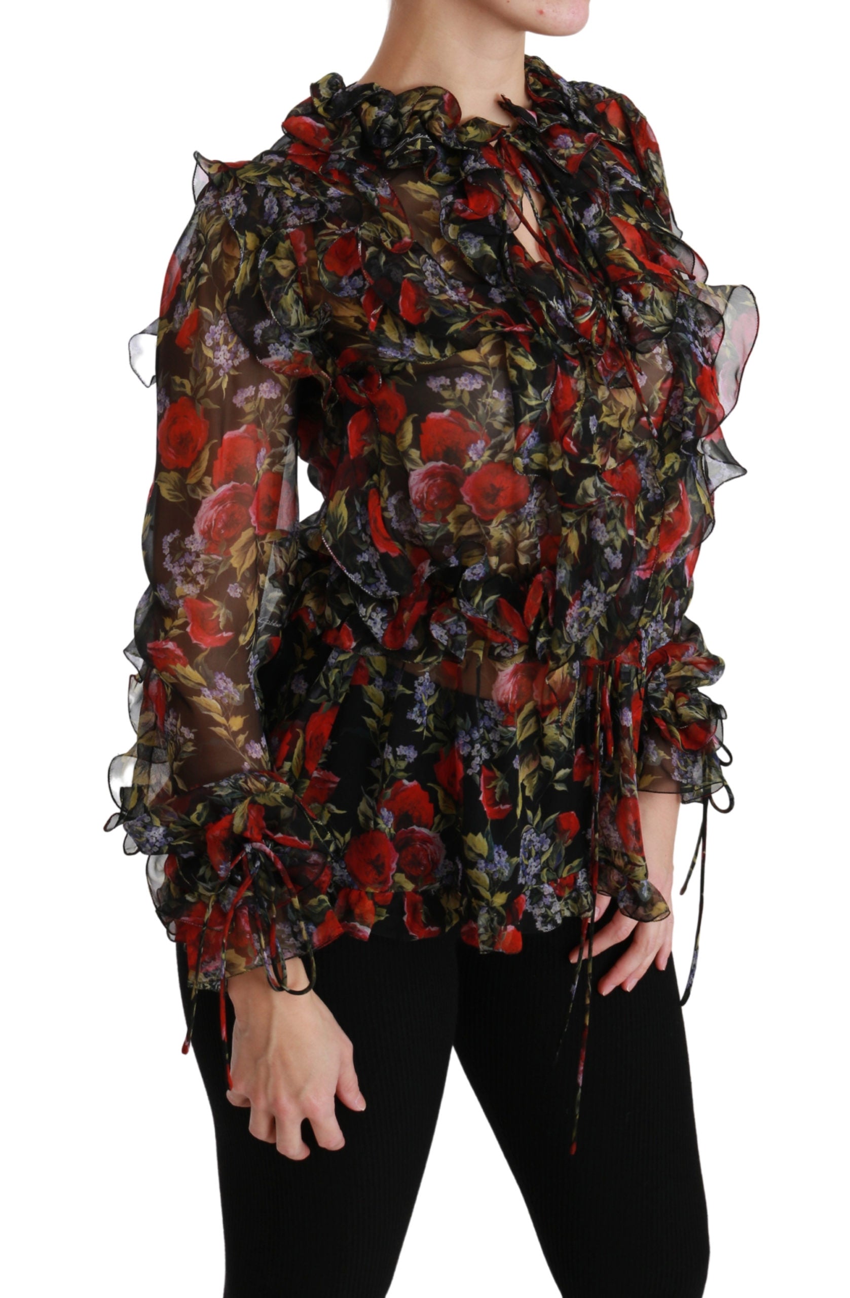 Dolce & Gabbana Black Floral Roses Blouse Silk Top