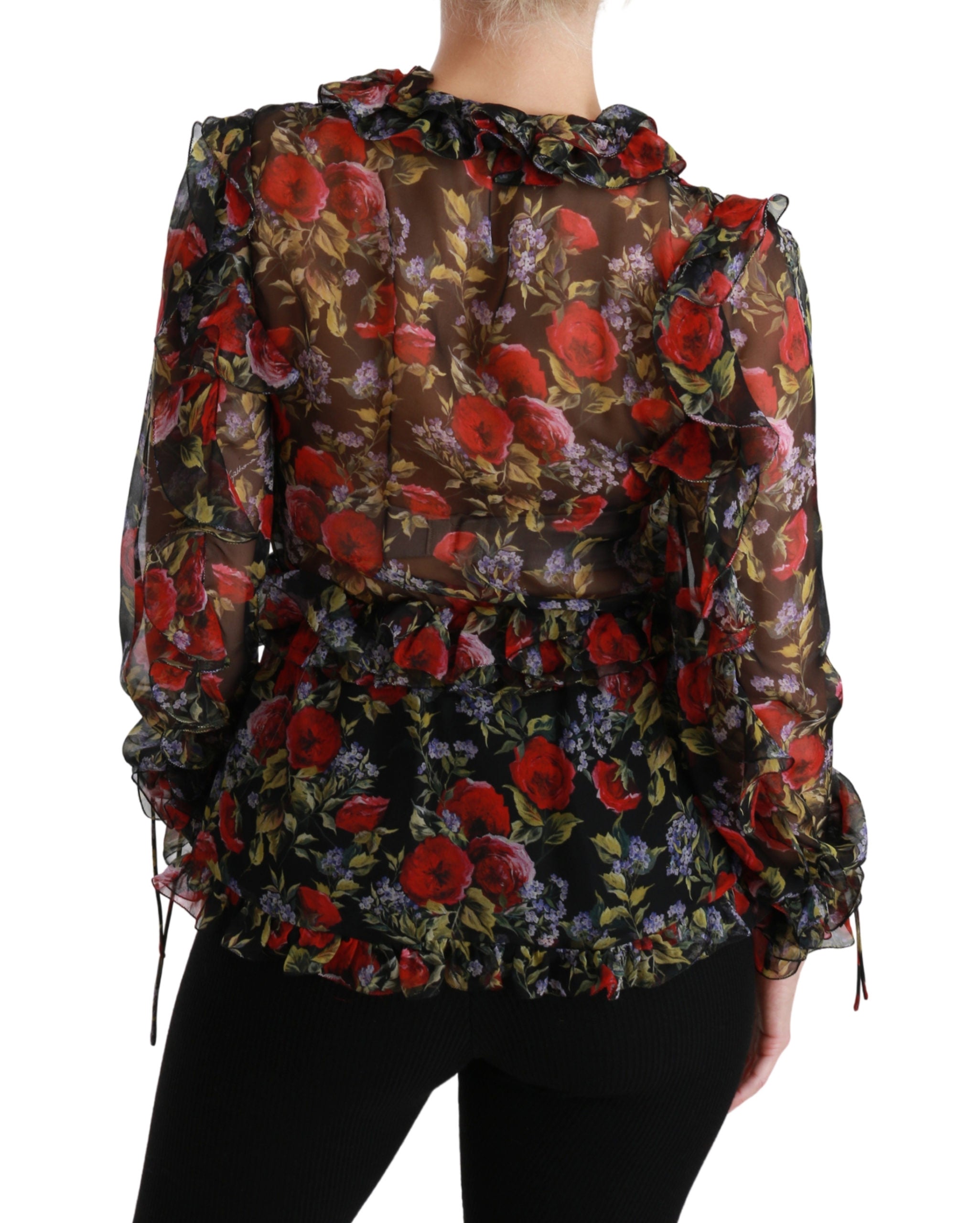 Dolce & Gabbana Black Floral Roses Blouse Silk Top